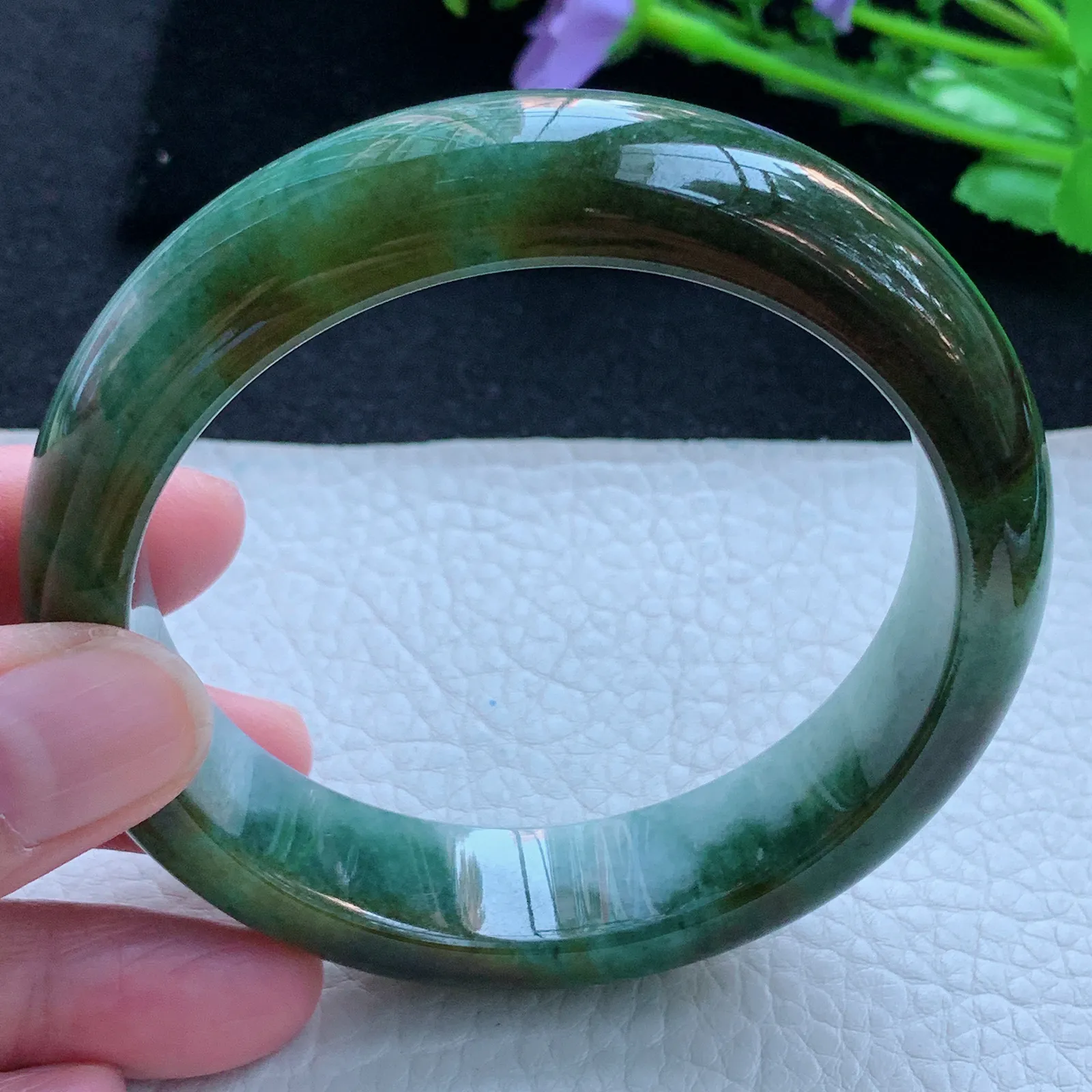 jx大圈口63*16*9.3轮胎镯 缅甸翡翠a货玉手镯飘双彩厚装宽边玉手环