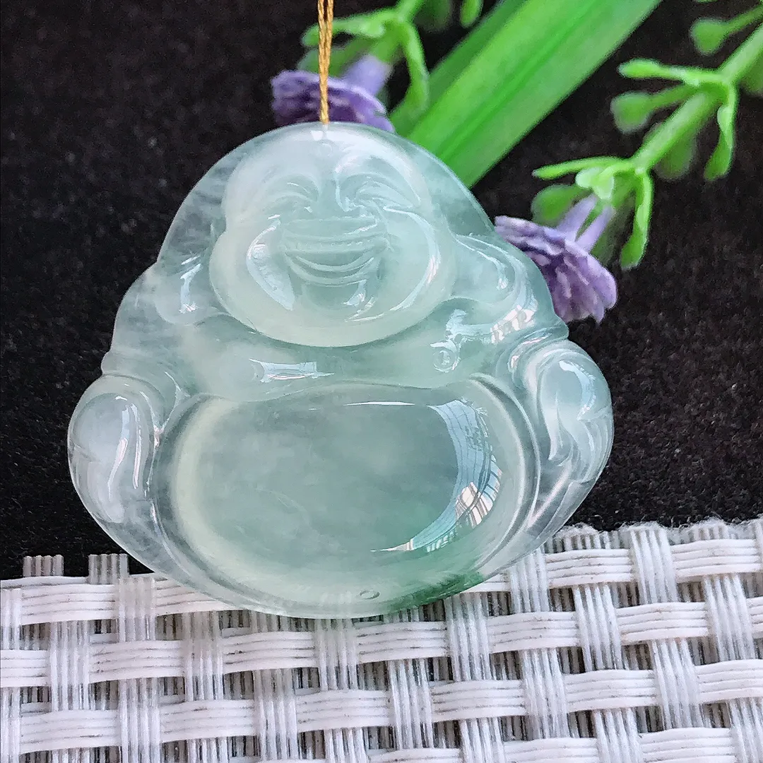 天然a货翡翠31.5/34.4/6.5老坑冰种果冻胶飘花佛公吊坠翡翠玉挂件