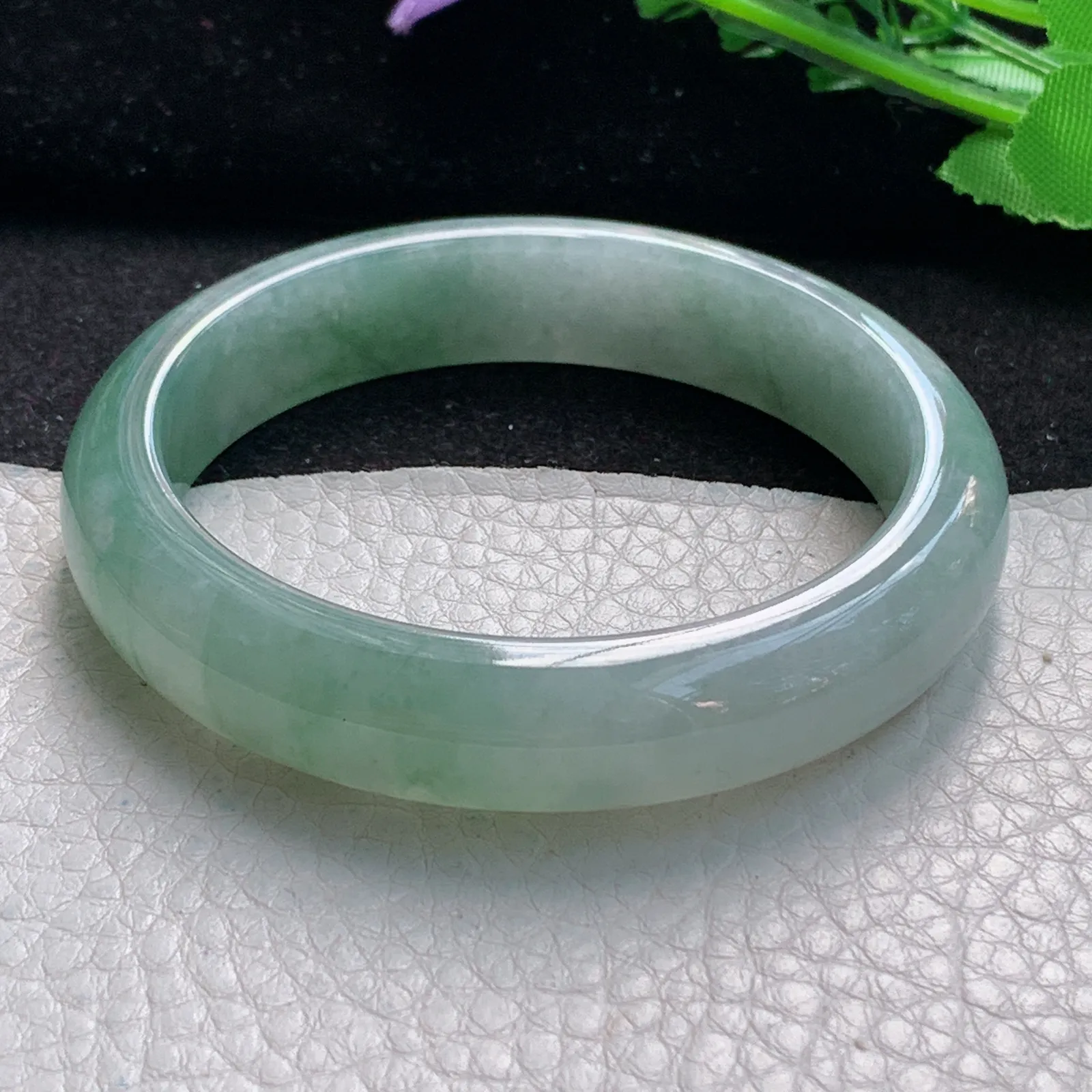 z自然光56.5*12.6*8平安镯 缅甸翡翠a货玉手镯冰胶清新宽边珠宝玉手环