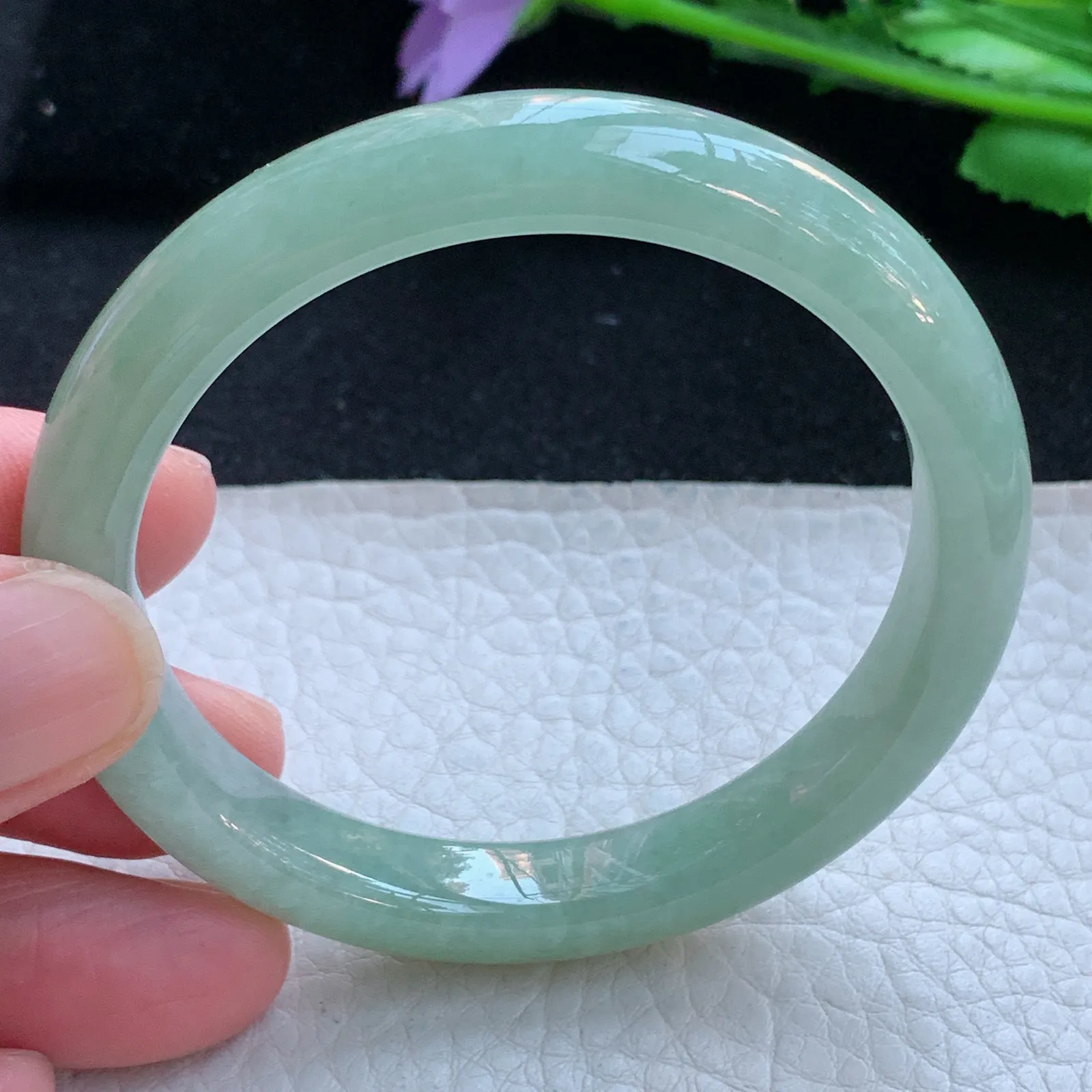 xx小圈口53*9.5*7.5平安镯 缅甸翡翠a货玉手镯双彩秀气宽边玉手环