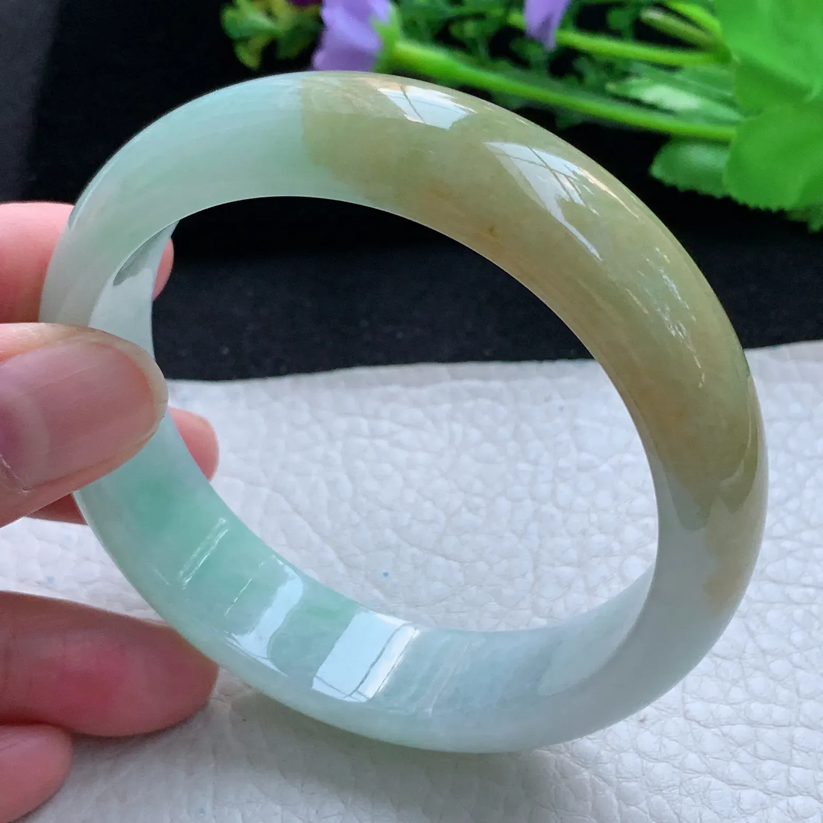 z大圈口60*16*8轮胎镯 缅甸翡翠a货玉手镯冰双彩大气宽边珠宝玉手环