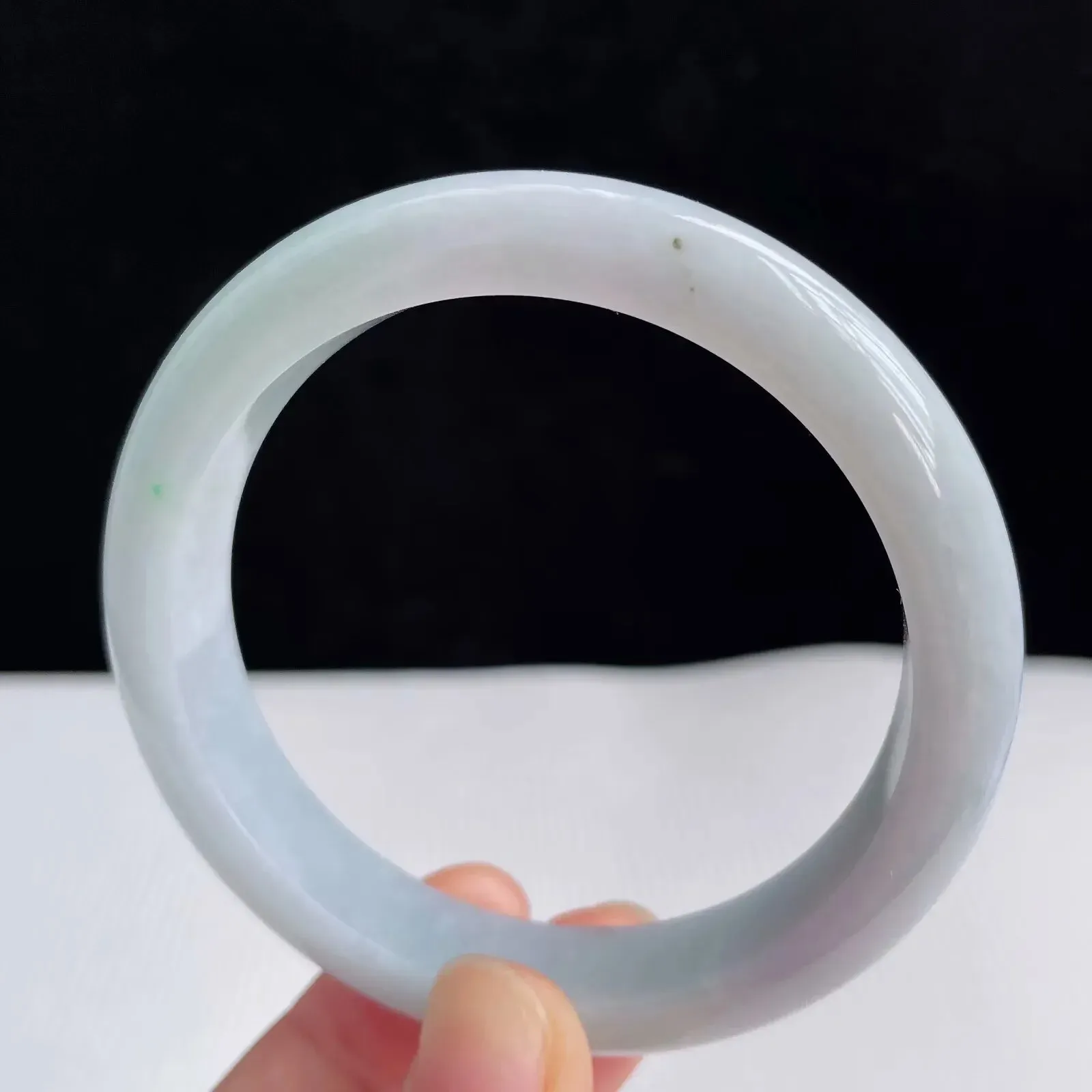 55.5圈有种有色天然翡翠A货淡紫玉手镯好种水春彩水润手镯46.01g