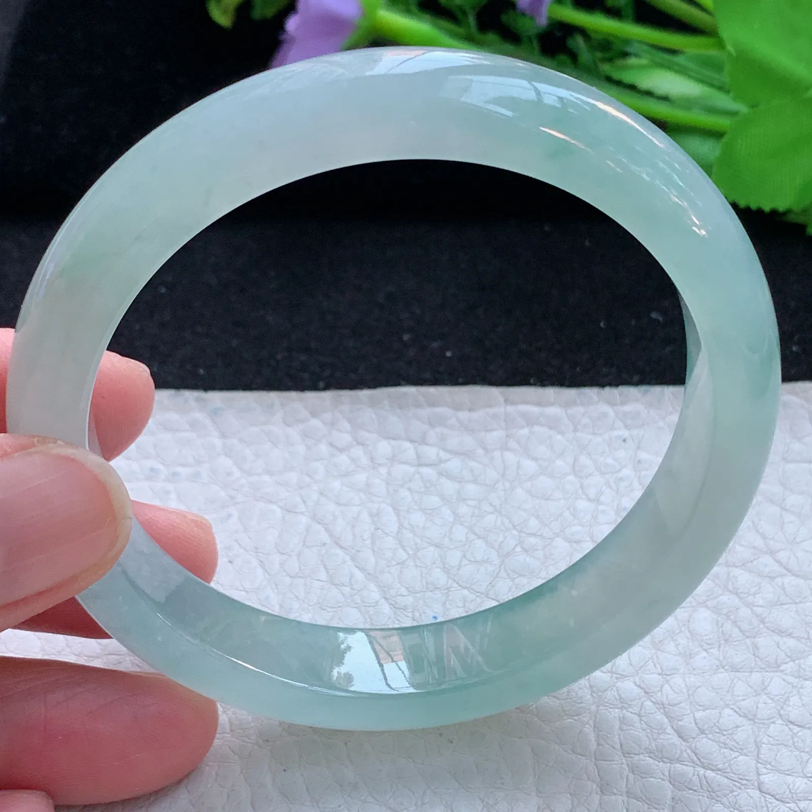 js自然光58*11.8*7.6平安镯 缅甸翡翠a货玉手镯冰起光宽边珠宝玉手环