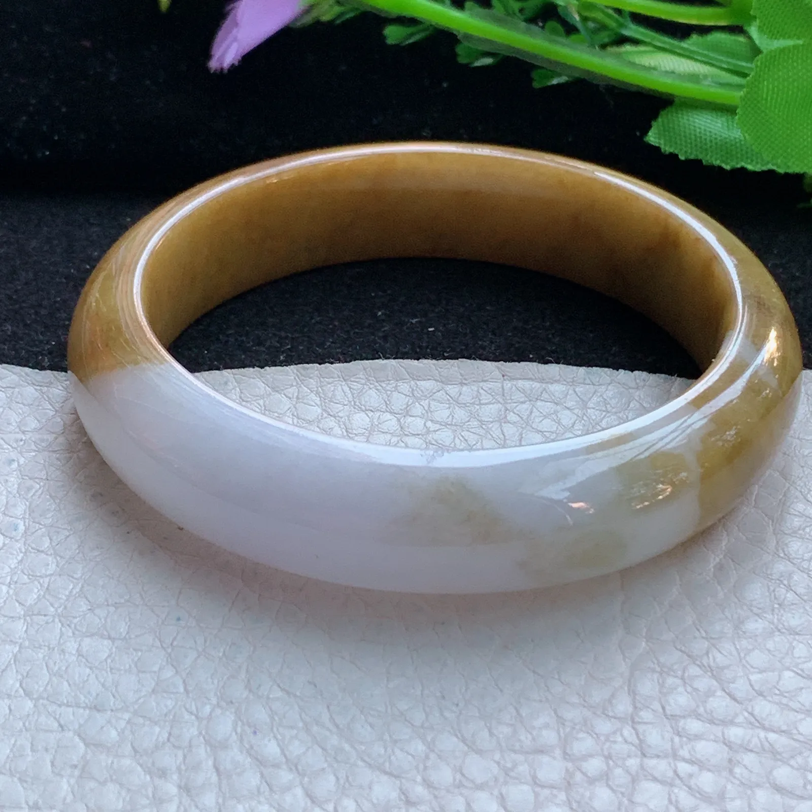 mq自然光58*14.3*8.5平安镯 缅甸翡翠a货玉手镯双彩宽边珠宝玉手环