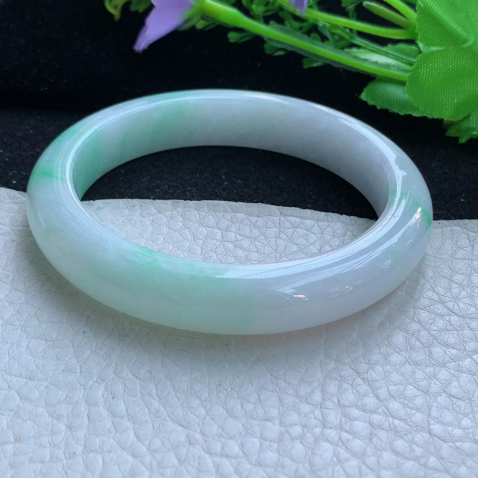 yh大圈口60*12*8.6平安镯 缅甸翡翠a货玉手镯飘阳绿宽边玉手环