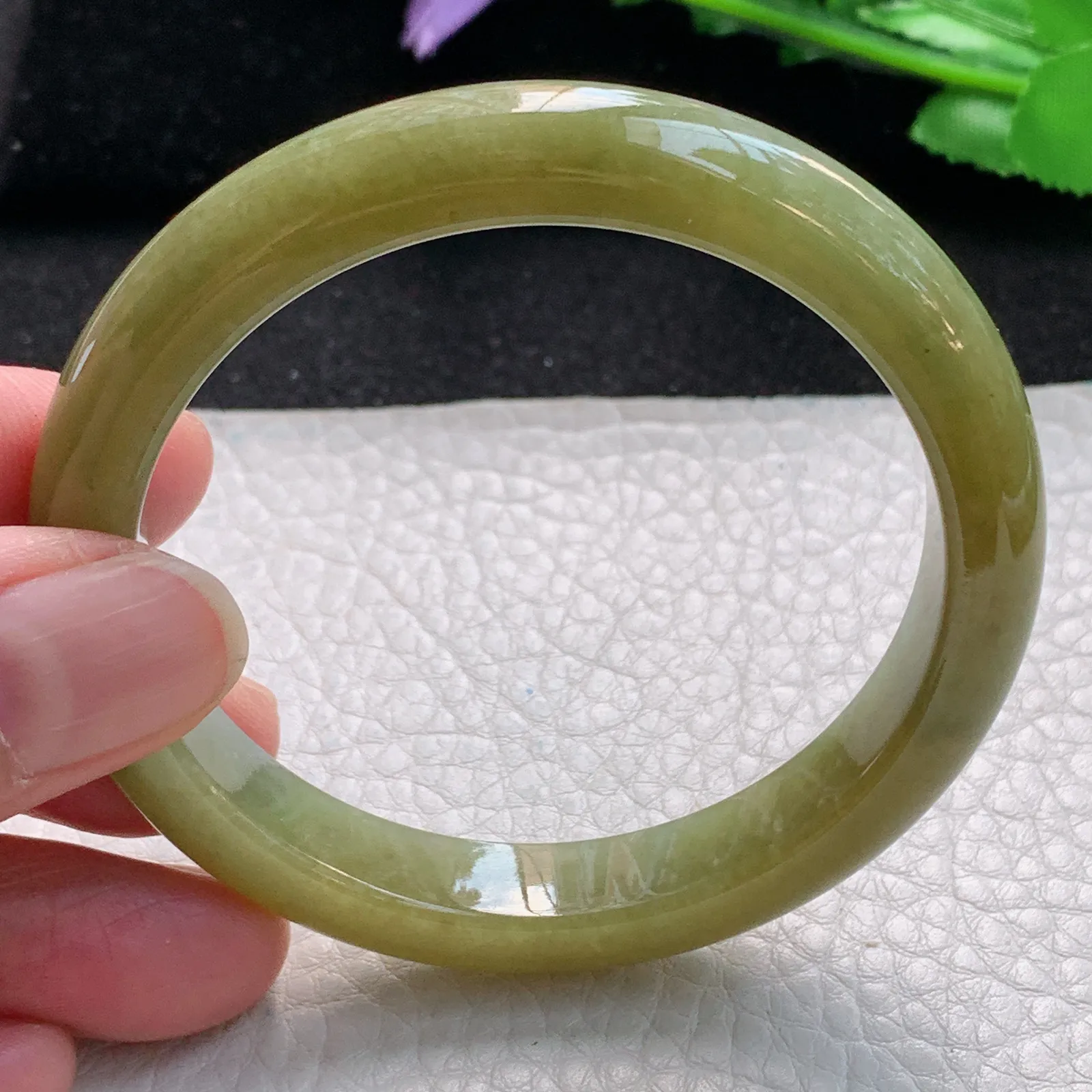 z自然光54.5*10*7.6平安镯 缅甸翡翠a货玉手镯冰黄秀气宽边珠宝玉手环
