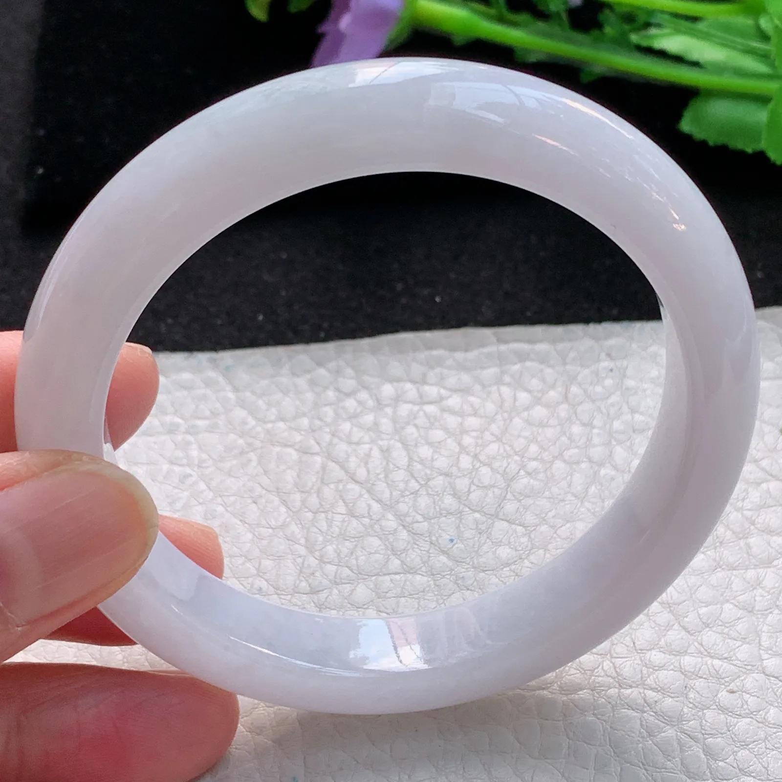 z自然光58*11.8*8.3平安镯 缅甸翡翠a货玉手镯淡紫底宽边珠宝玉手环