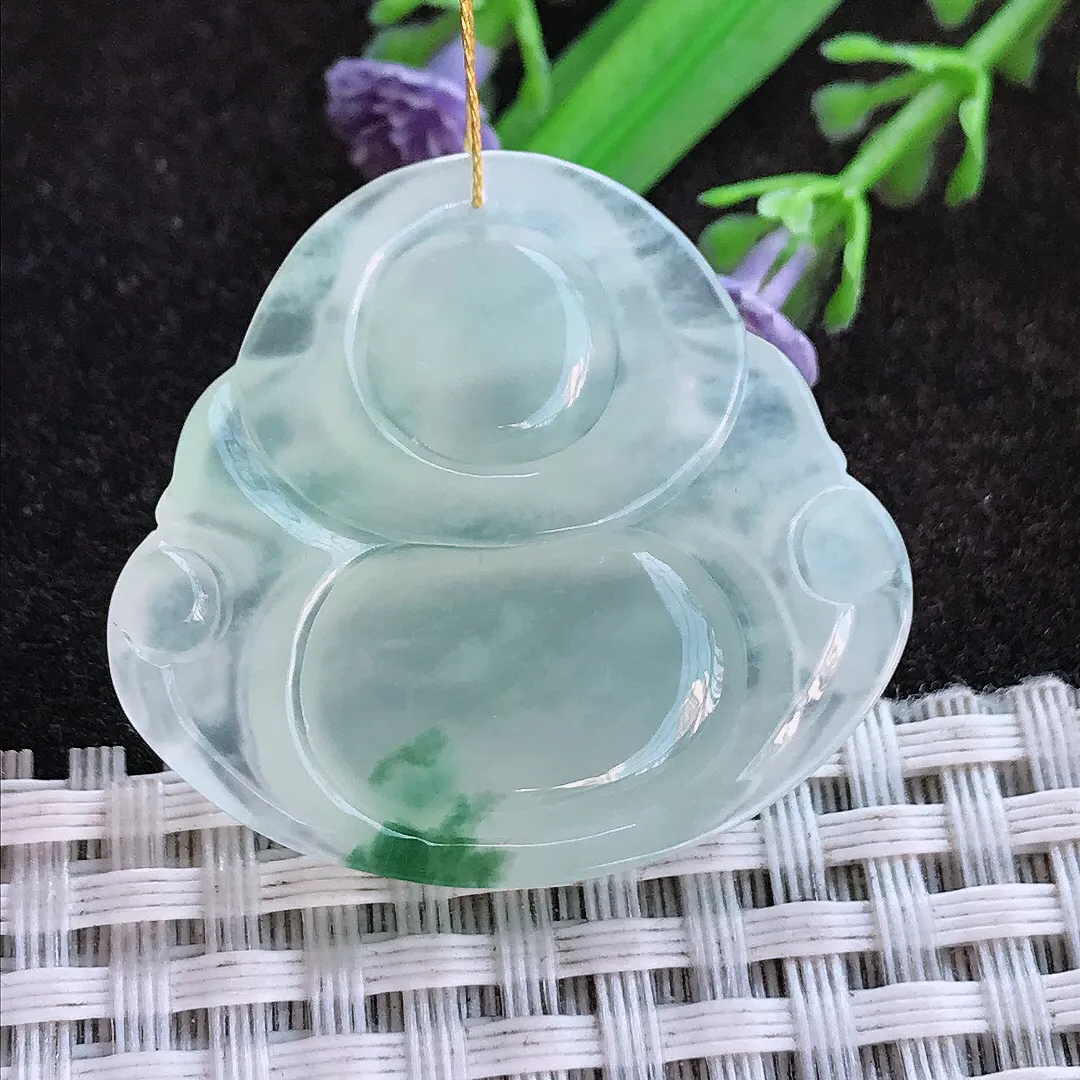 天然a货翡翠31.5/34.4/6.5老坑冰种果冻胶飘花佛公吊坠翡翠玉挂件