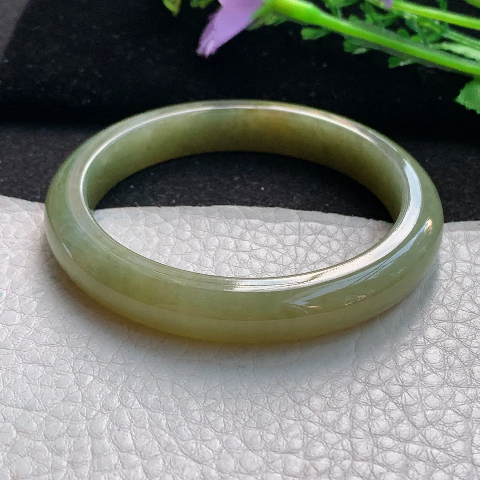 z自然光54.5*10*7.6平安镯 缅甸翡翠a货玉手镯冰黄秀气宽边珠宝玉手环