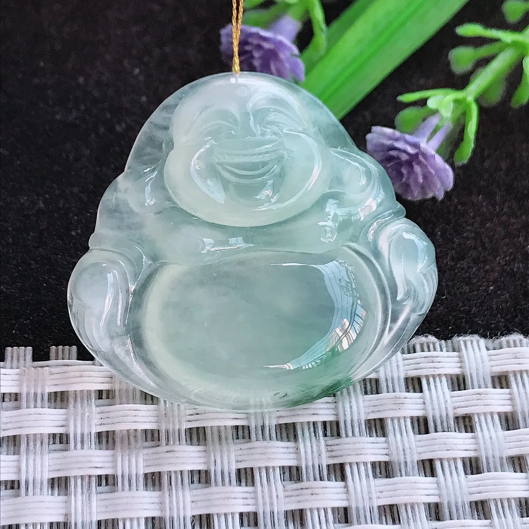 天然a货翡翠31.5/34.4/6.5老坑冰种果冻胶飘花佛公吊坠翡翠玉挂件