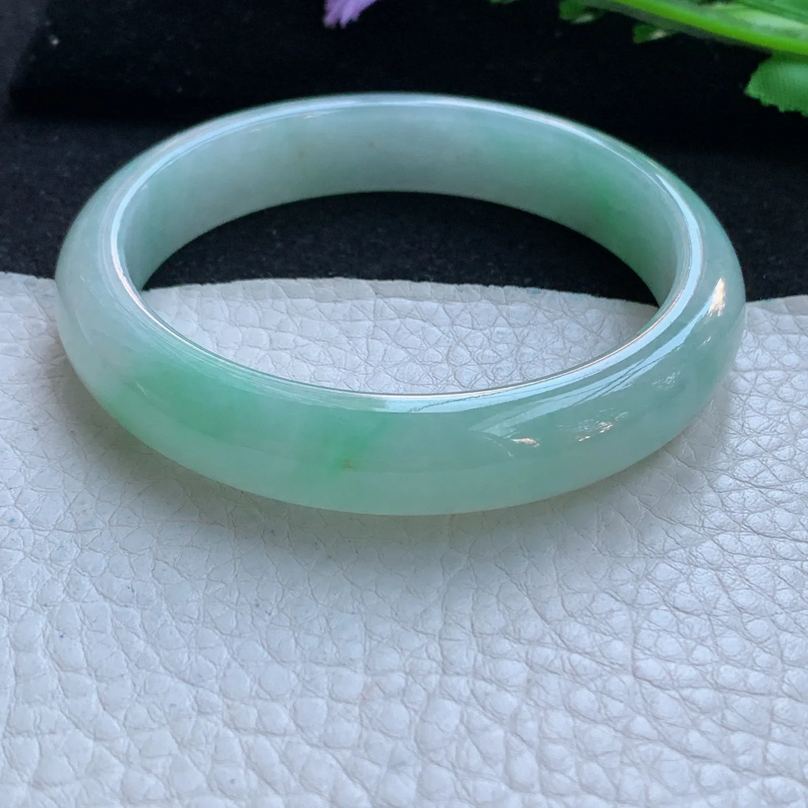 xx自然光57.5*12*7.8平安镯 缅甸翡翠a货玉手镯清爽飘绿宽边玉手环