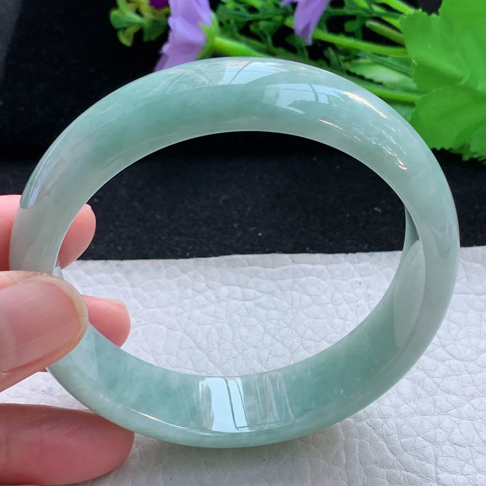 js大圈口62*17.3*7.3轮胎镯 缅甸翡翠a货玉手镯满色大气宽边珠宝玉手环