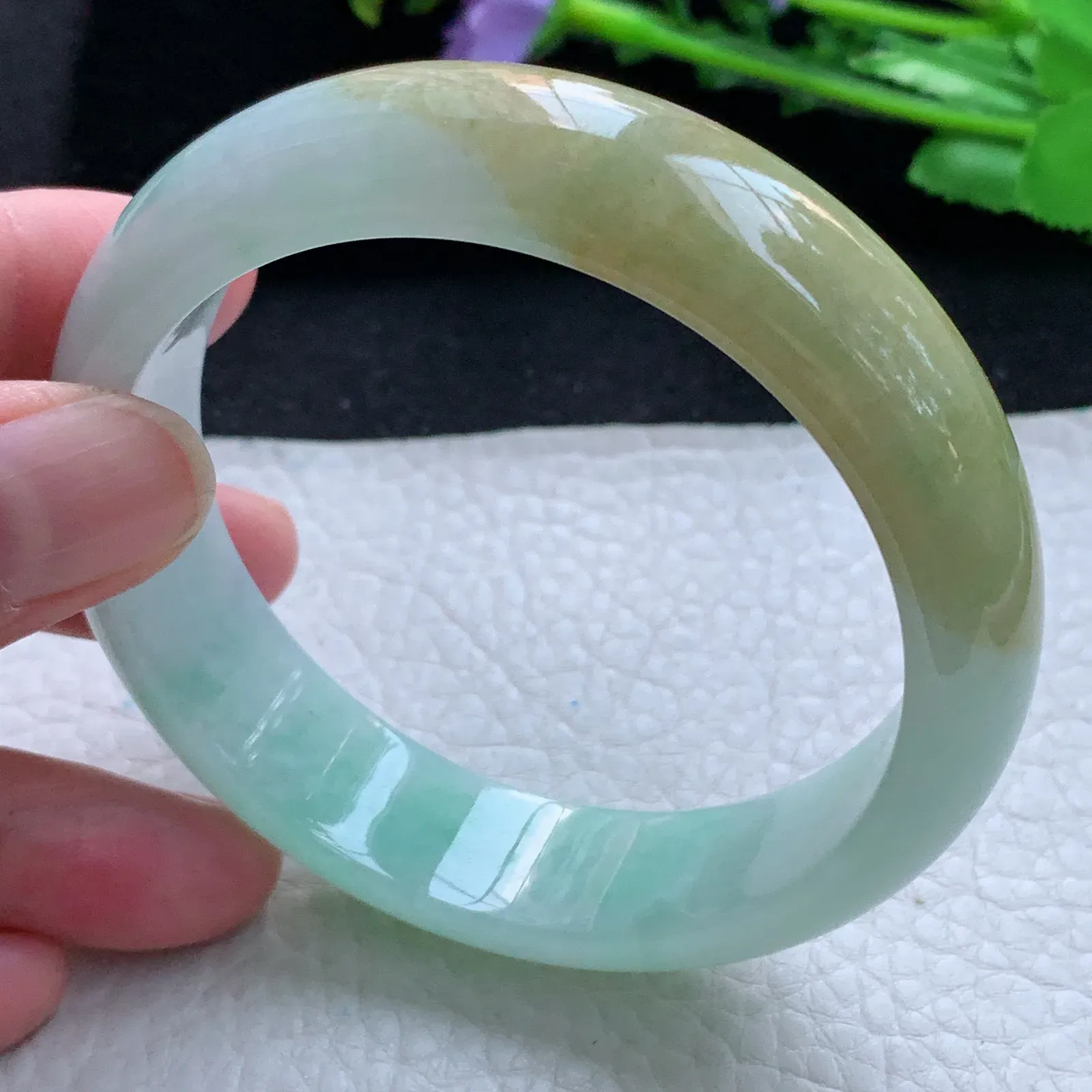 z大圈口60*16*8轮胎镯 缅甸翡翠a货玉手镯冰双彩大气宽边珠宝玉手环