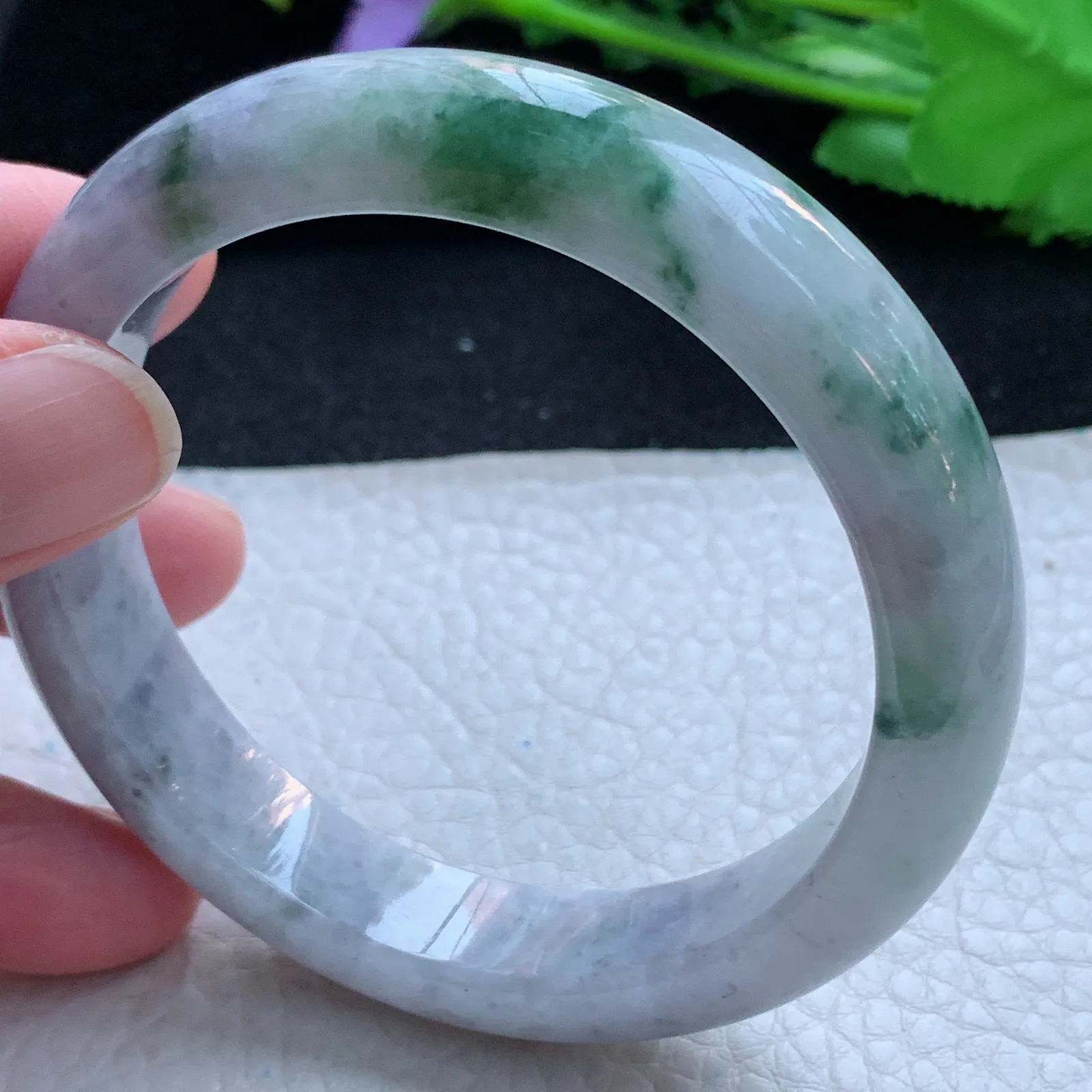xc自然光57.8*12.8*8.3平安镯 缅甸翡翠a货玉手镯飘花宽边珠宝玉手环