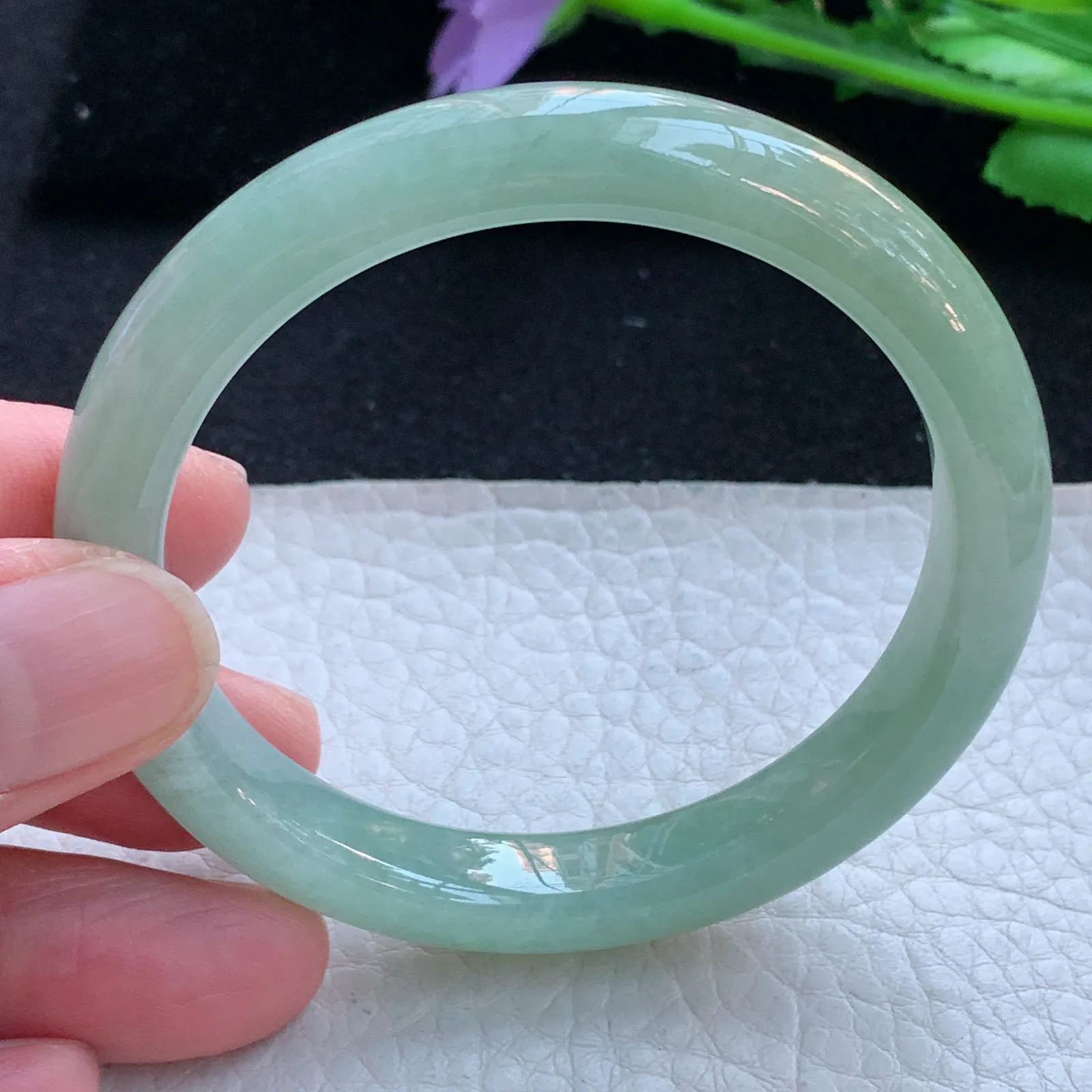 xx小圈口53*9.5*7.5平安镯 缅甸翡翠a货玉手镯双彩秀气宽边玉手环