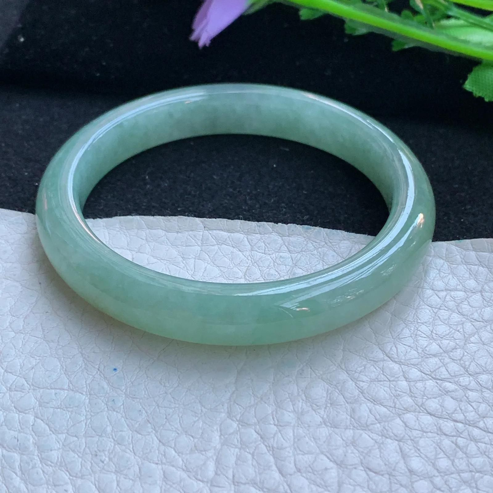 xx小圈口53*9.5*7.5平安镯 缅甸翡翠a货玉手镯双彩秀气宽边玉手环