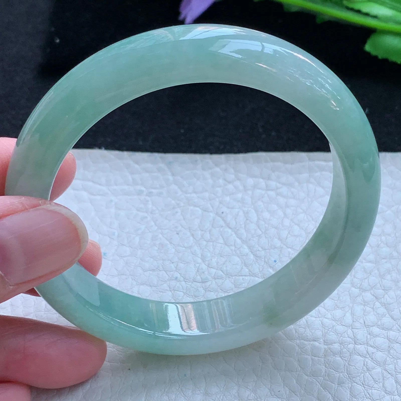 yh自然光55*12.8*8平安镯 缅甸翡翠a货玉手镯冰蓝宽边玉手环