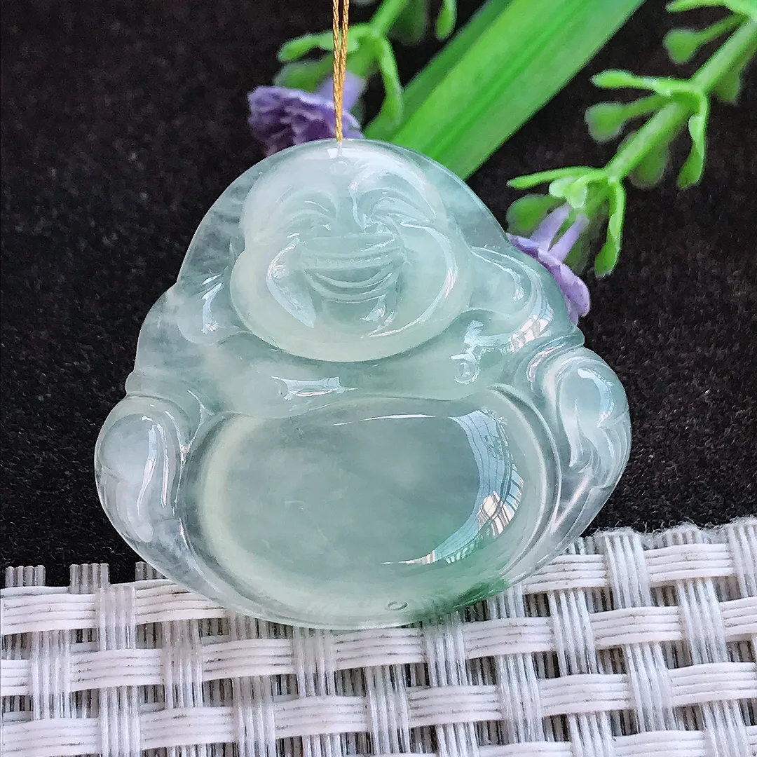 天然a货翡翠31.5/34.4/6.5老坑冰种果冻胶飘花佛公吊坠翡翠玉挂件