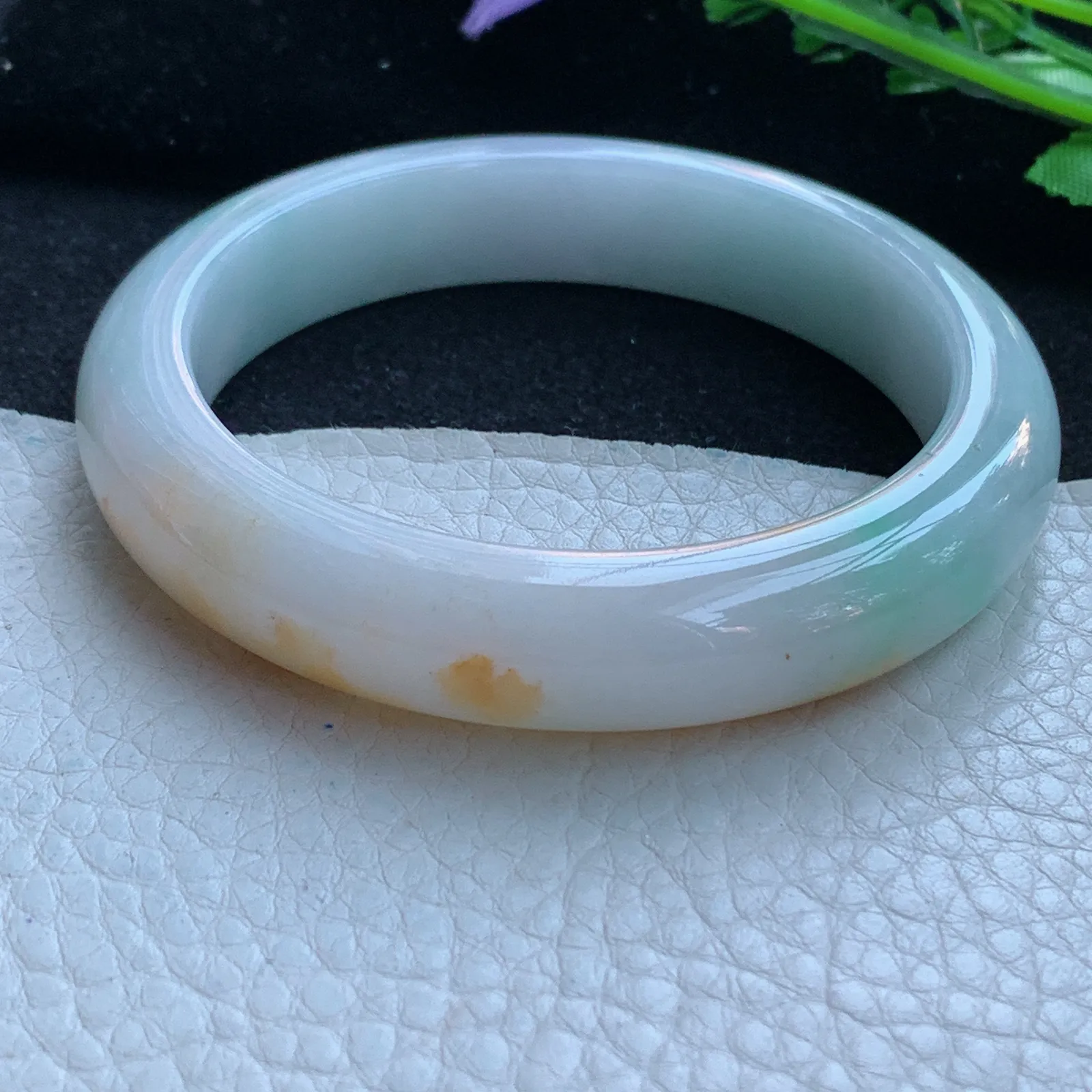 h自然光58*12.5*8.8平字镯 缅甸翡翠a货玉手镯三彩宽边玉手环