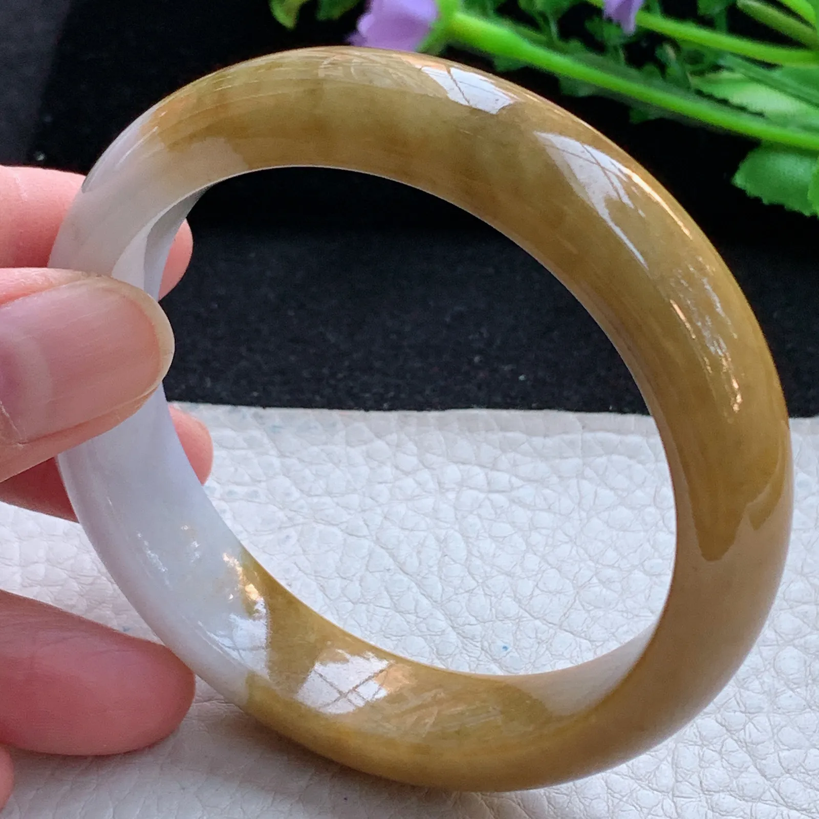 mq自然光58*14.3*8.5平安镯 缅甸翡翠a货玉手镯双彩宽边珠宝玉手环