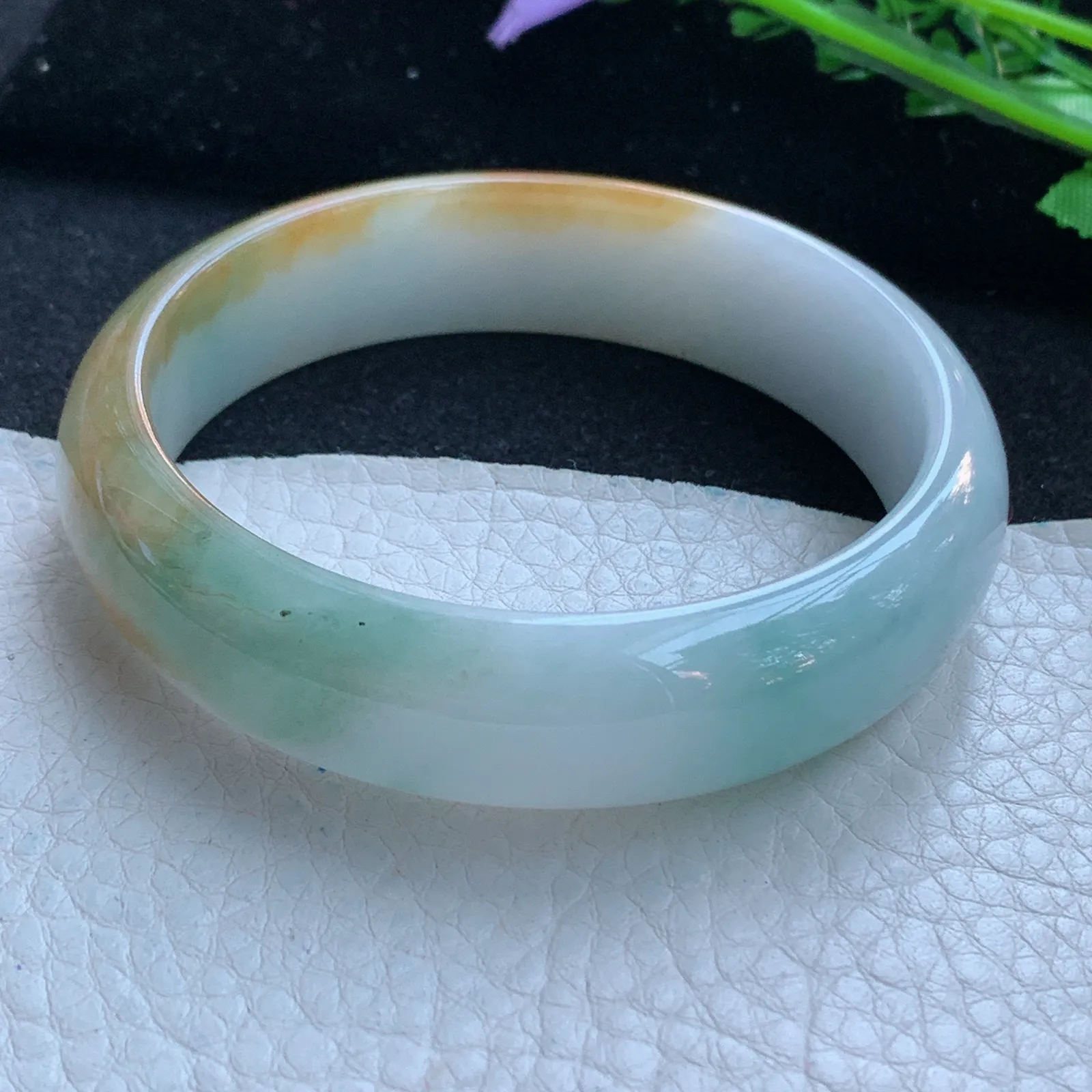 h自然光58*15.2*7轮胎镯 缅甸翡翠a货玉手镯冰三彩宽边玉手环