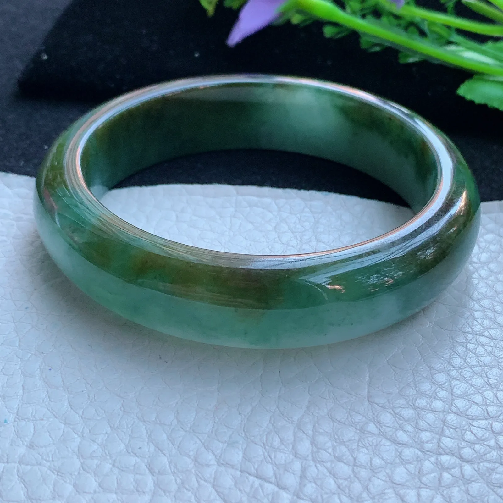 jx大圈口63*16*9.3轮胎镯 缅甸翡翠a货玉手镯飘双彩厚装宽边玉手环