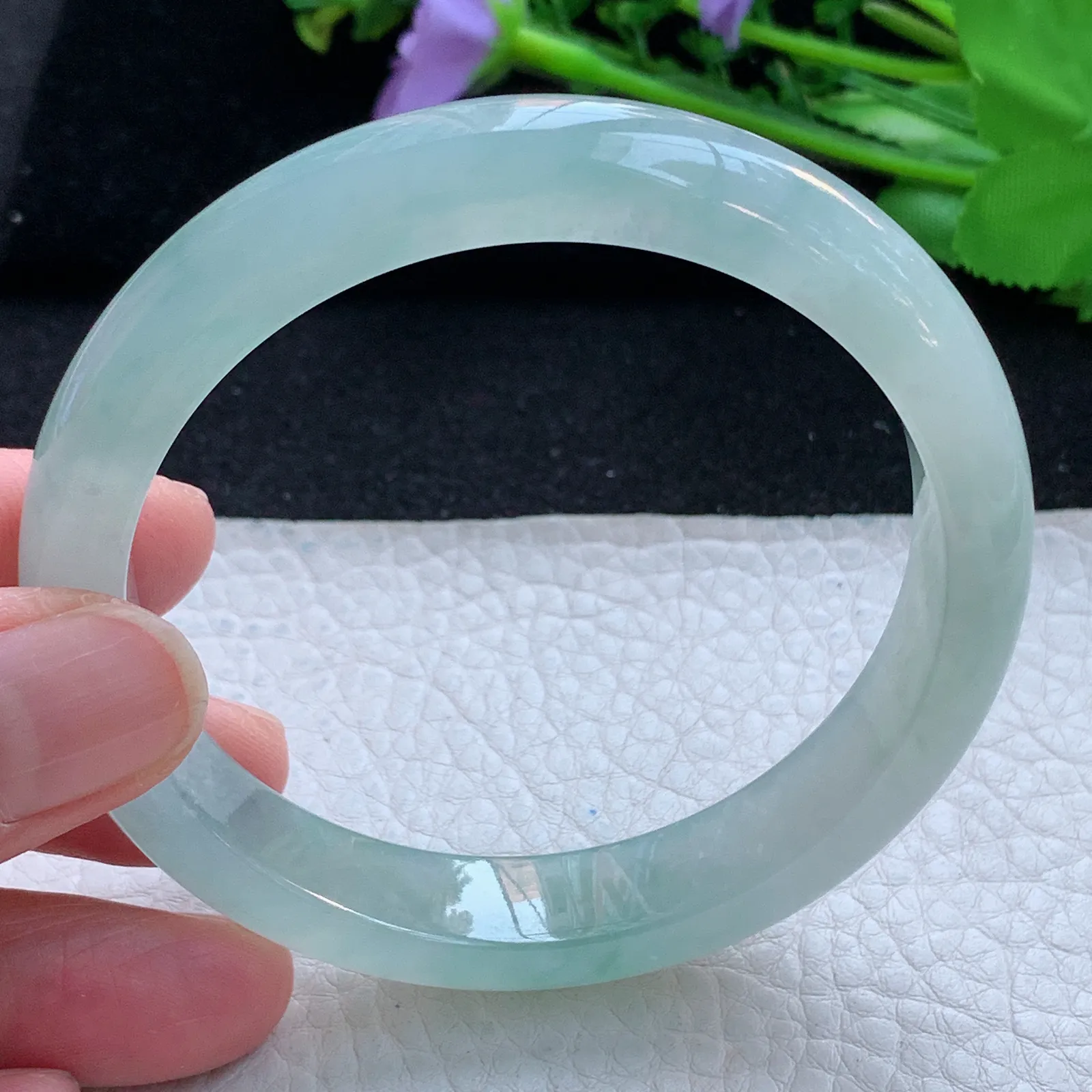 js自然光58*11.8*7.6平安镯 缅甸翡翠a货玉手镯冰起光宽边珠宝玉手环