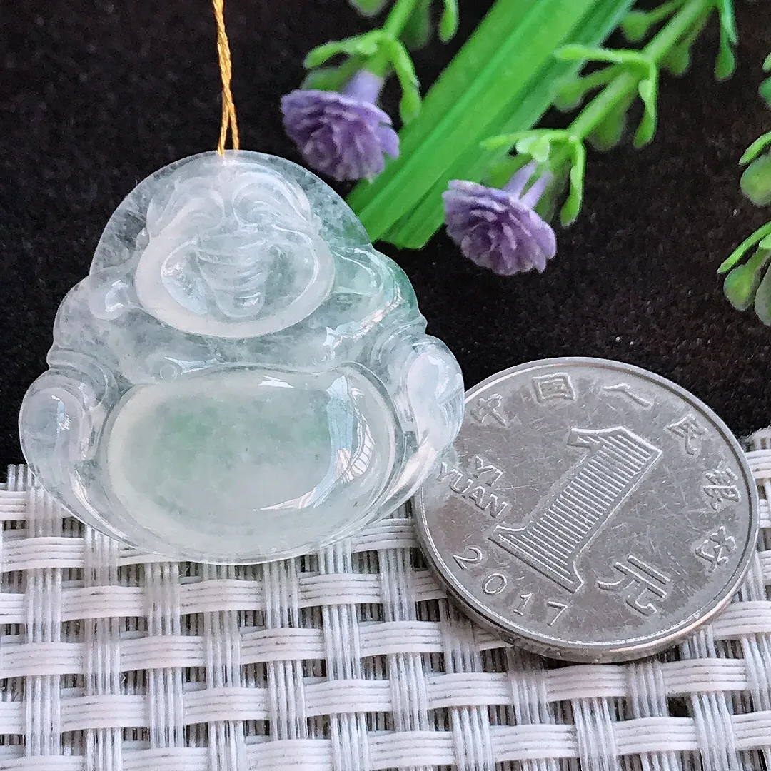 天然a货翡翠29.3/31.5/6老坑冰种起胶佛公吊坠翡翠玉佛挂件