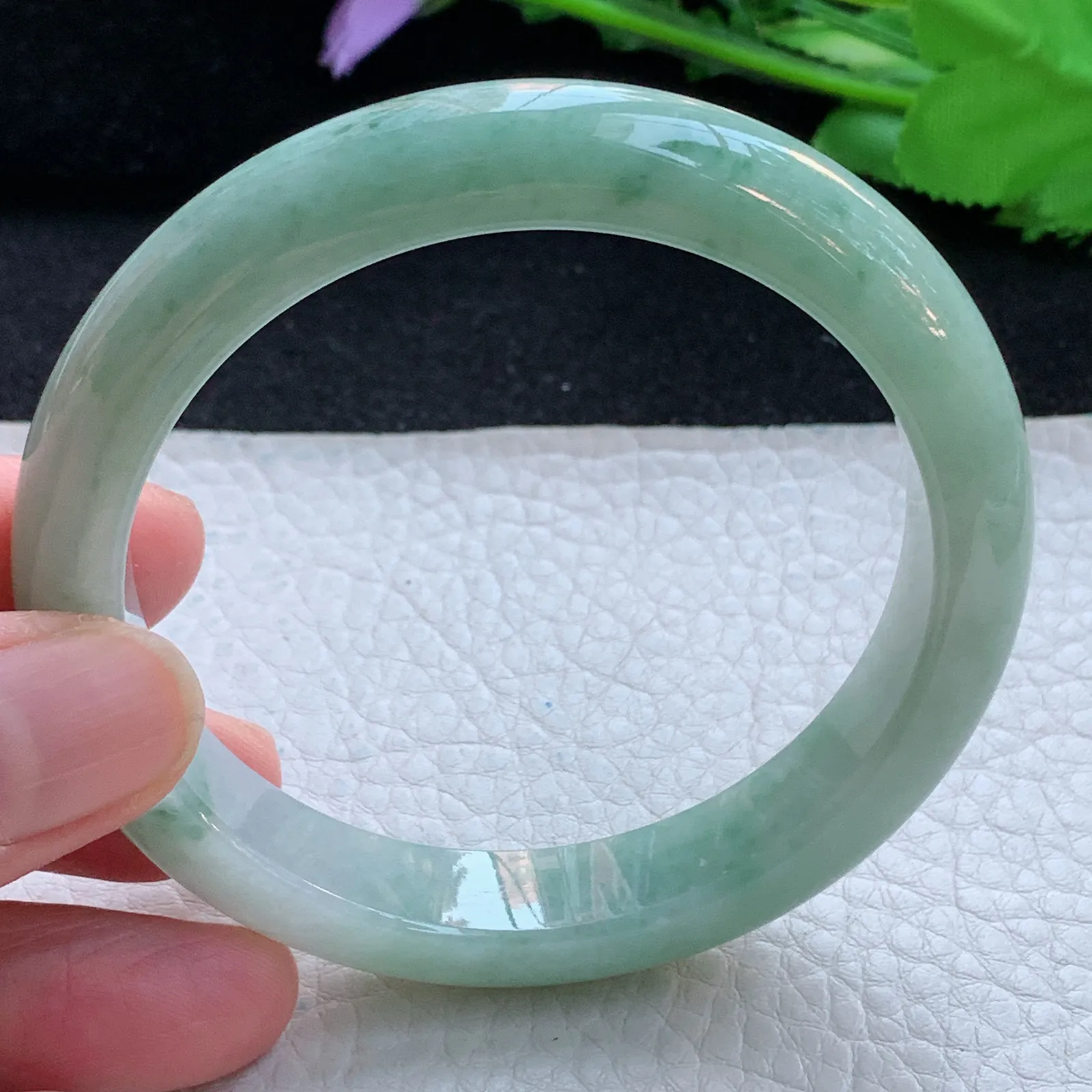 n自然光57.5*11.8*8.5平安镯 缅甸翡翠a货玉手镯清新宽边珠宝玉手环