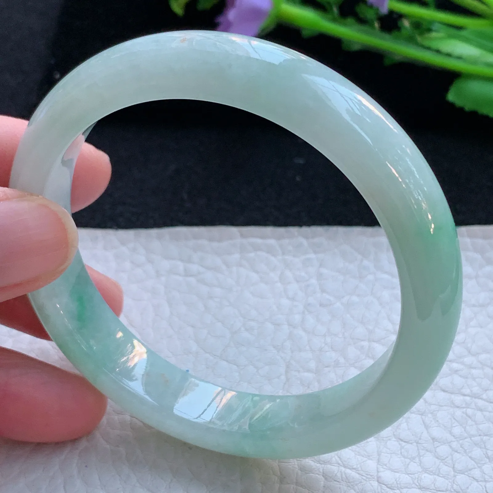 xx自然光57.5*12*7.8平安镯 缅甸翡翠a货玉手镯清爽飘绿宽边玉手环