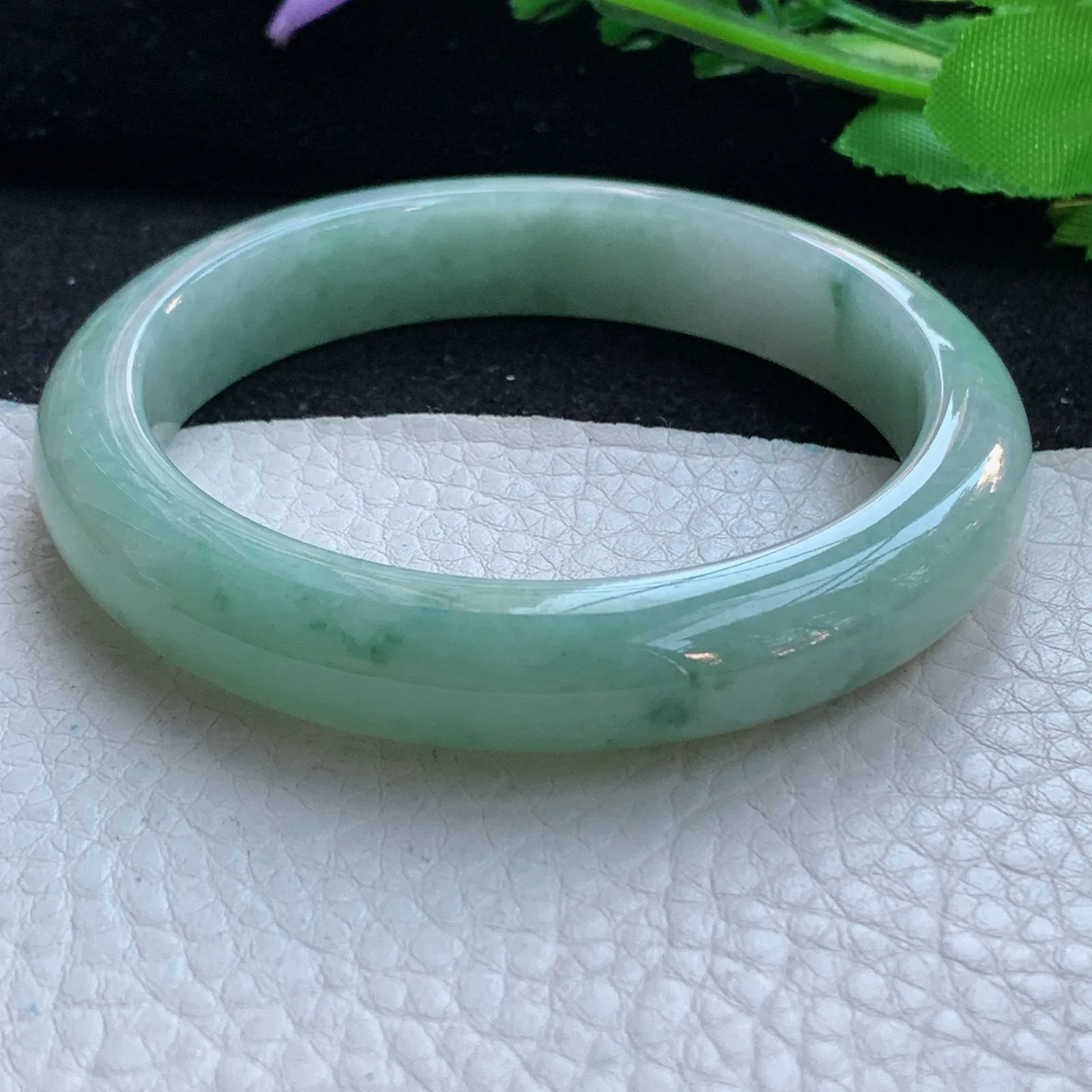 n自然光57.5*11.8*8.5平安镯 缅甸翡翠a货玉手镯清新宽边珠宝玉手环