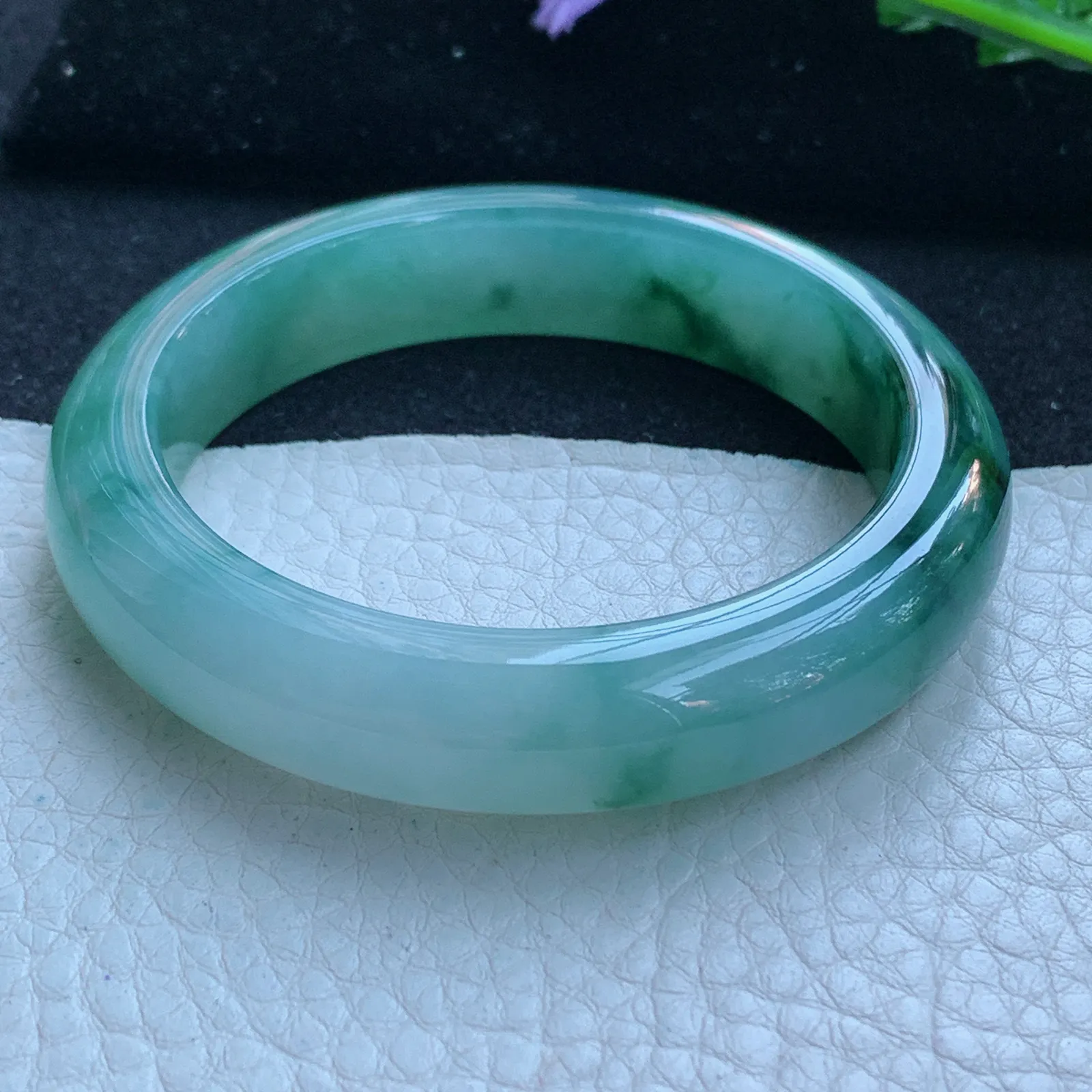 xh自然光53*12.5*8.4平安镯 缅甸翡翠a货玉手镯冰飘花宽边玉手环