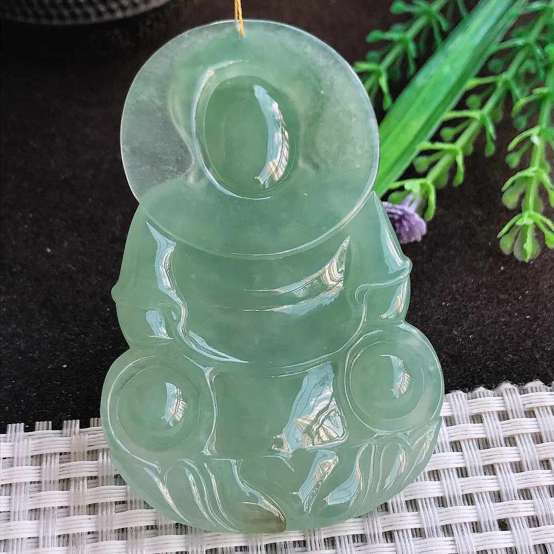 天然a货翡翠73.5/49/8.8老坑冰润起胶满绿观音吊坠翡翠玉挂件