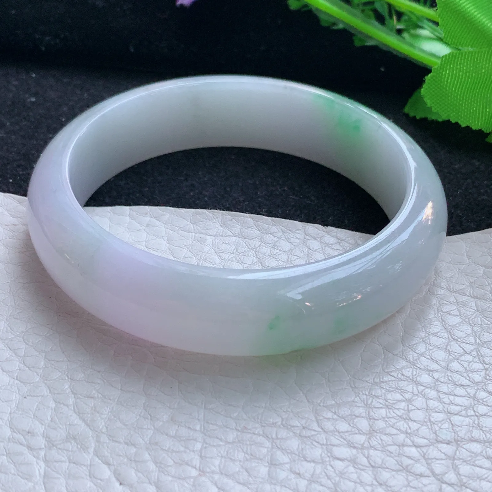 zjf自然光57.8*15*8轮胎镯 缅甸翡翠a货玉手镯春带彩宽边玉手环