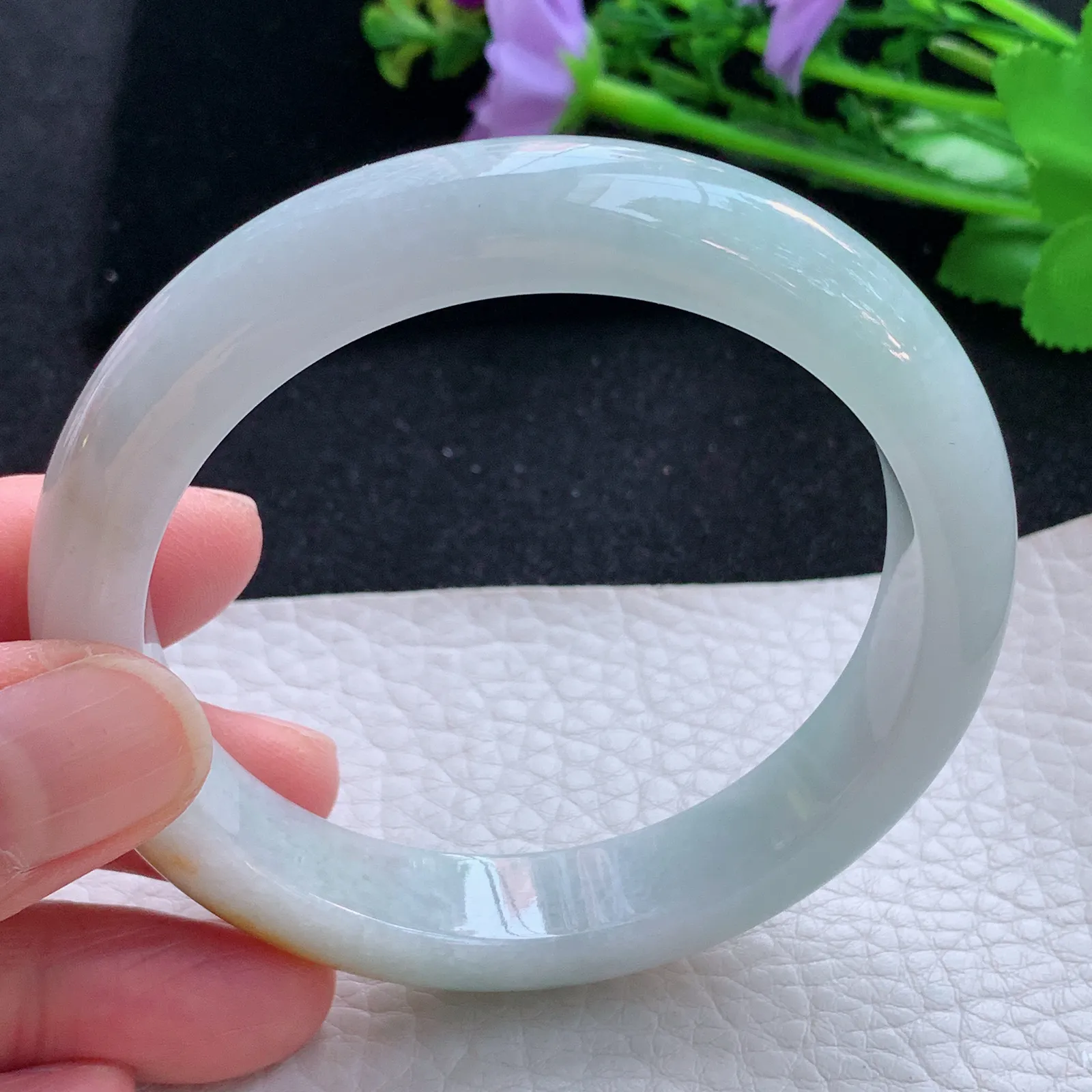 xc自然光57*12*8.3平安镯 缅甸翡翠a货玉手镯三彩厚装宽边玉手环