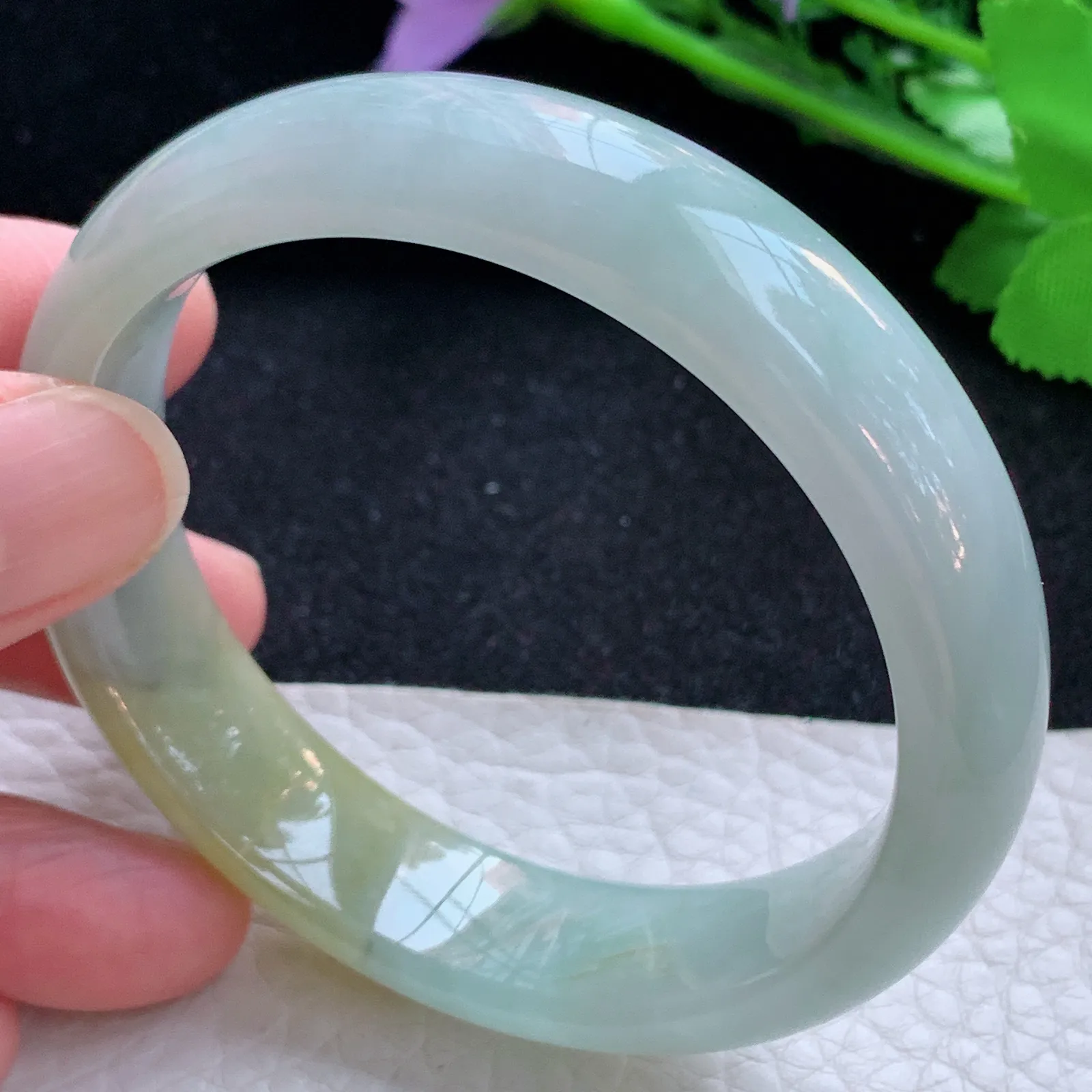 mq自然光55.5*14.5*7.3招财镯 缅甸翡翠a货玉手镯冰双彩宽边玉手环