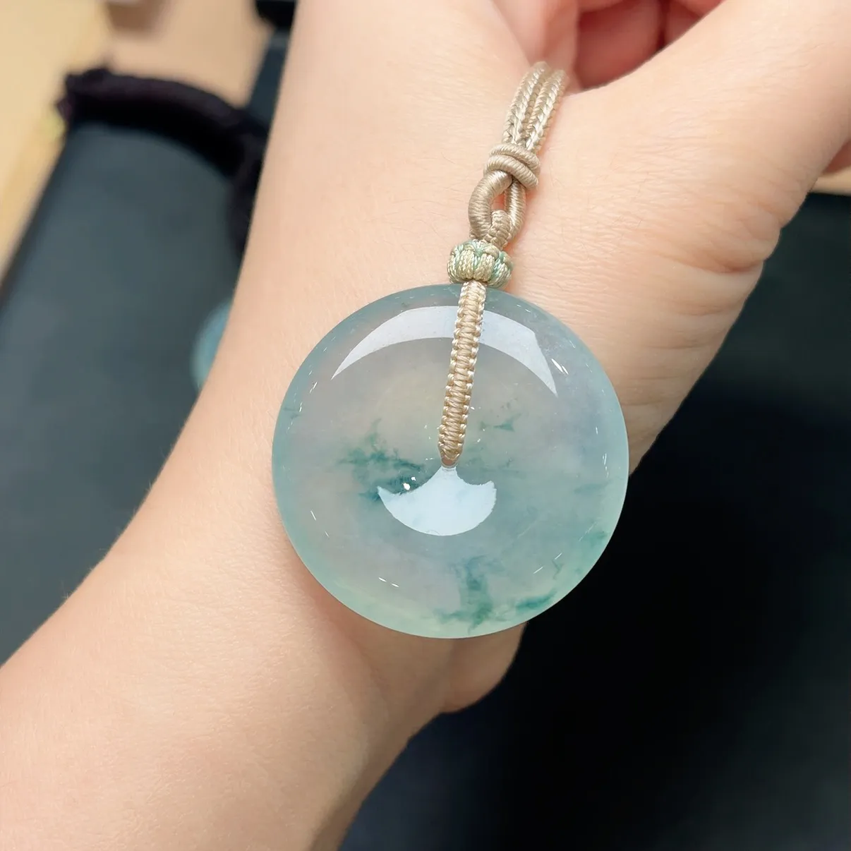 冰飘花平安扣吊坠 尺寸34.2-6.4