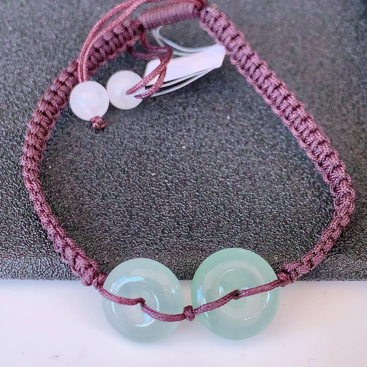 自然光实拍，冰种翡翠平安扣手串手链，种老水足，冰清玉润 颜色漂亮  #49.20取一尺寸12*3.9