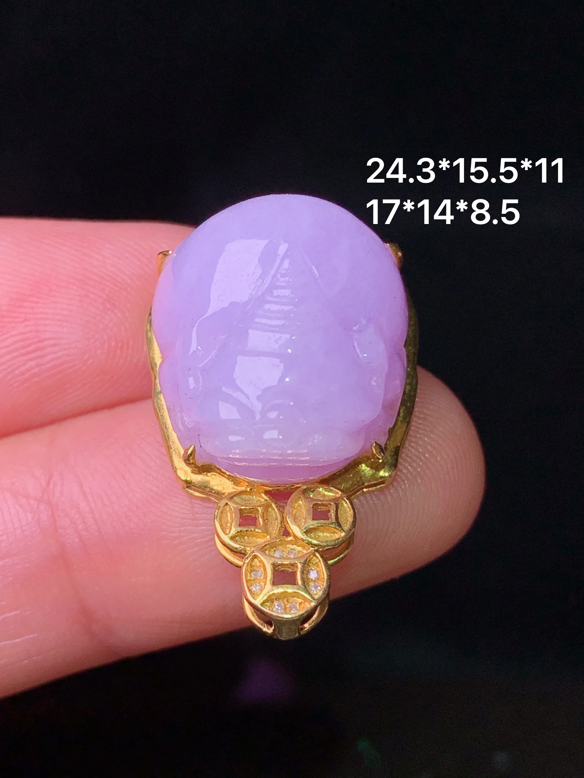 18k金镶嵌紫罗兰貔貅吊坠 玉质细腻 色泽清新艳丽 整体尺寸24.3*15.5*11