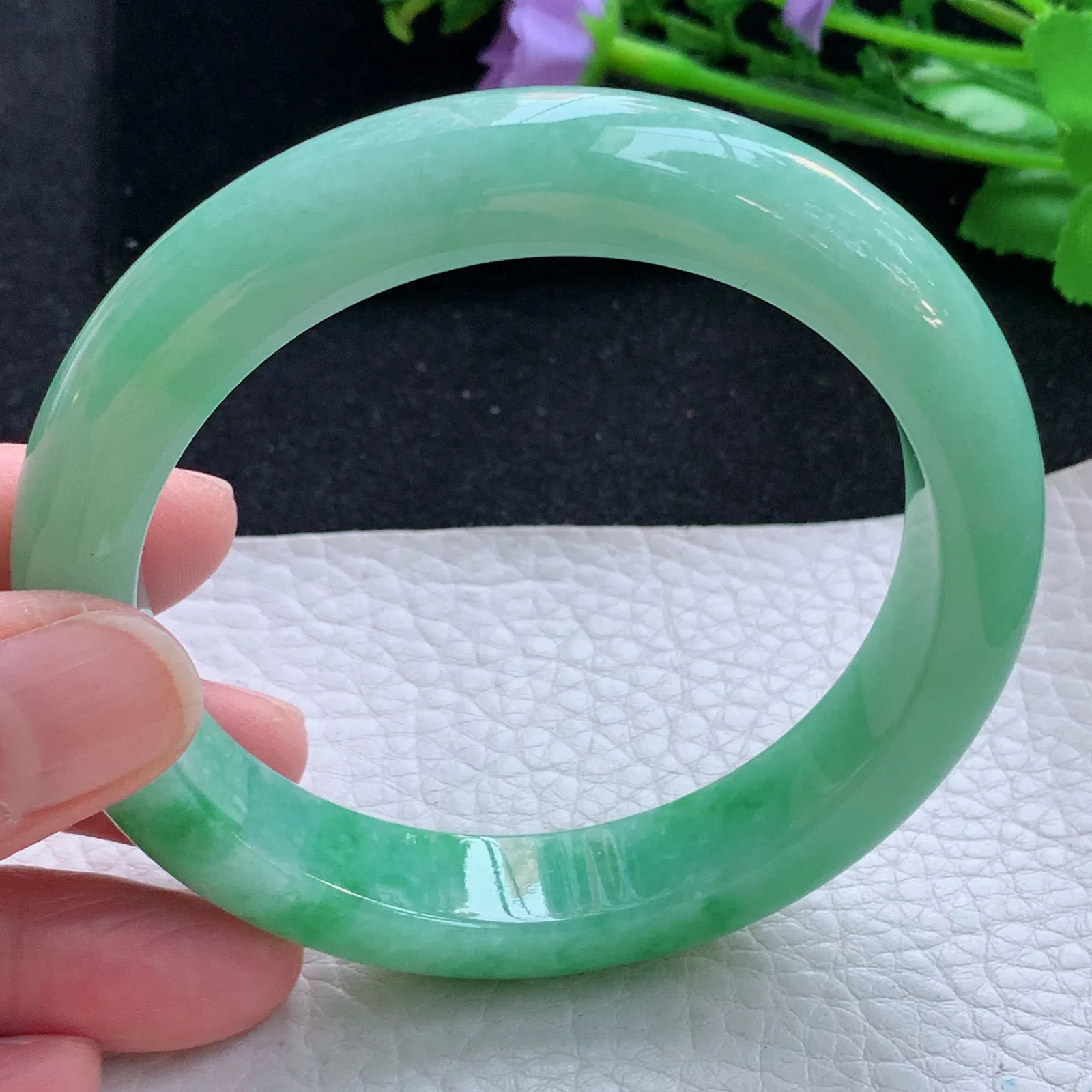 xc大圈口60.5*12.6*9平安镯 缅甸翡翠a货玉手镯满绿厚装宽边玉手环