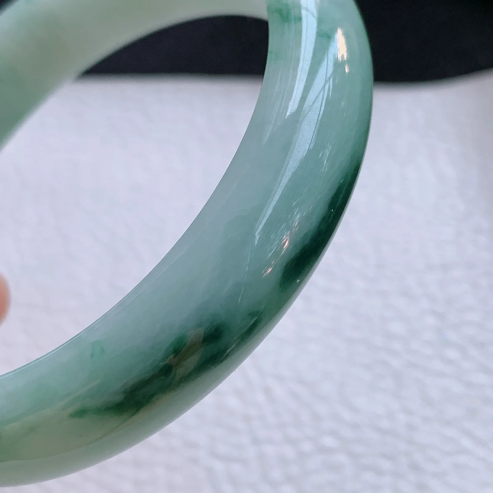 hy自然光59*13.6*7.3平安镯 缅甸翡翠a货玉手镯飘花宽边玉手环