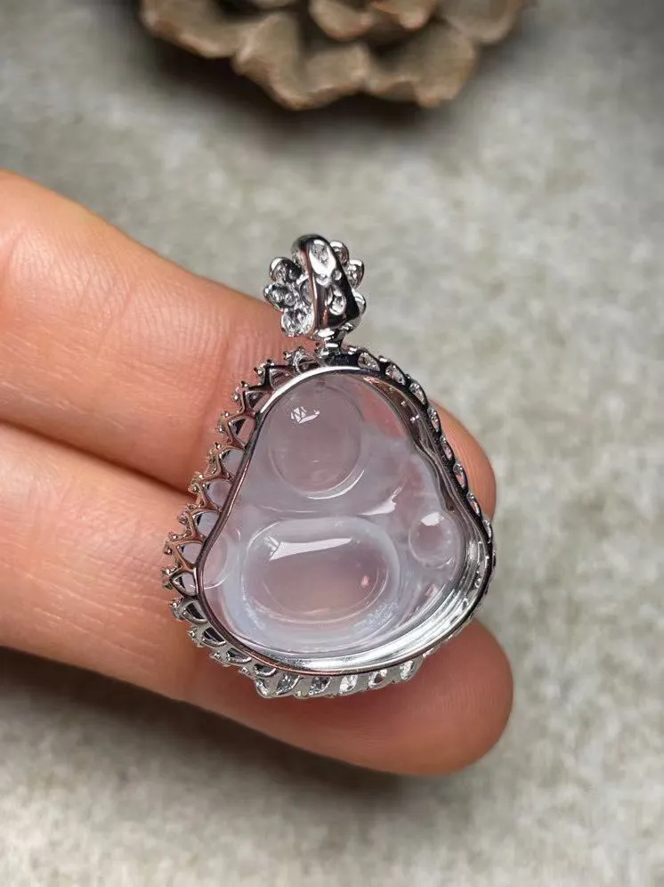 冰种佛公吊坠、真金真钻镶嵌，种水好，玉质细腻 .裸石尺寸 20.2*19.5