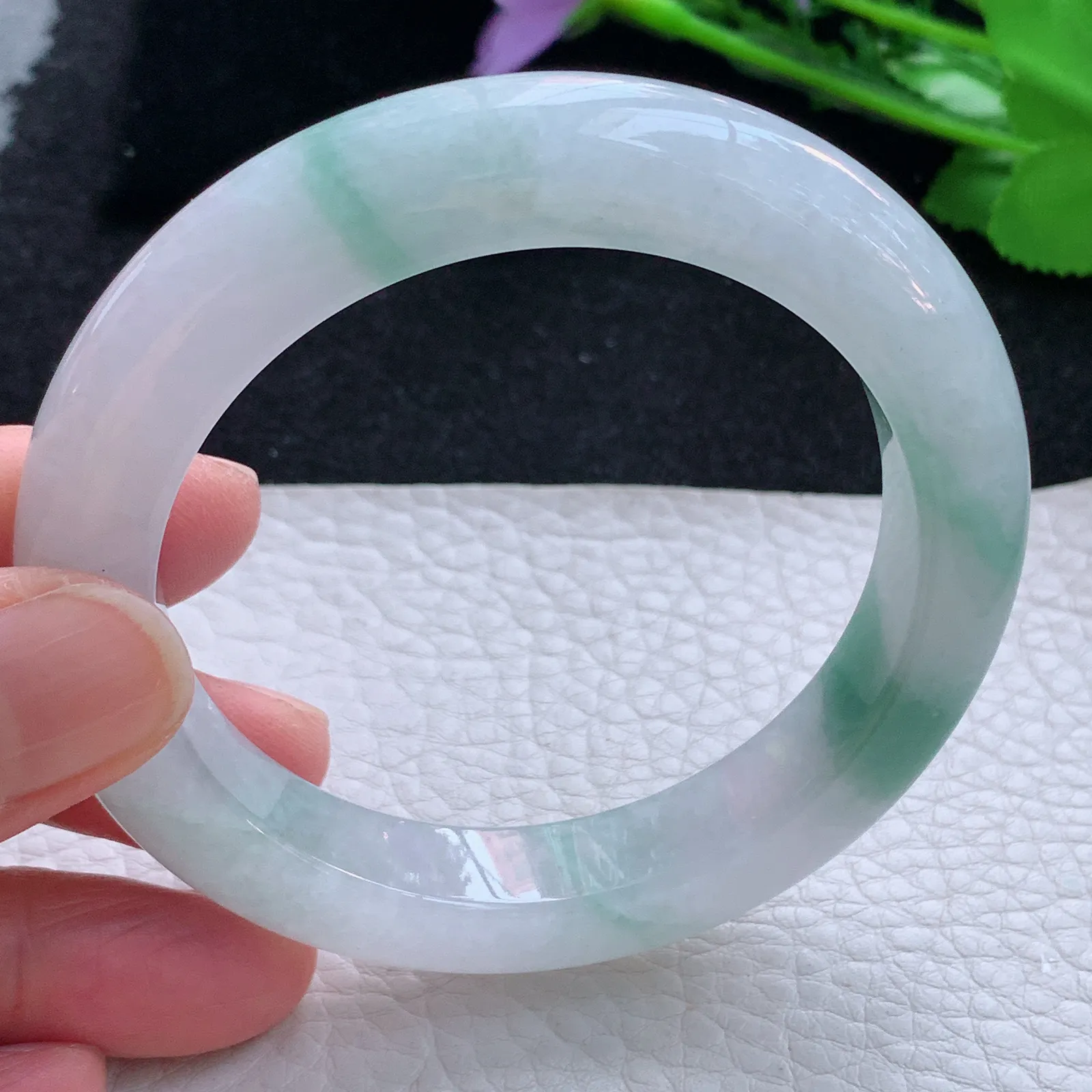 xc自然光56.5*11.5*9.8平安镯 缅甸翡翠a货玉手镯飘花厚装宽边玉手环