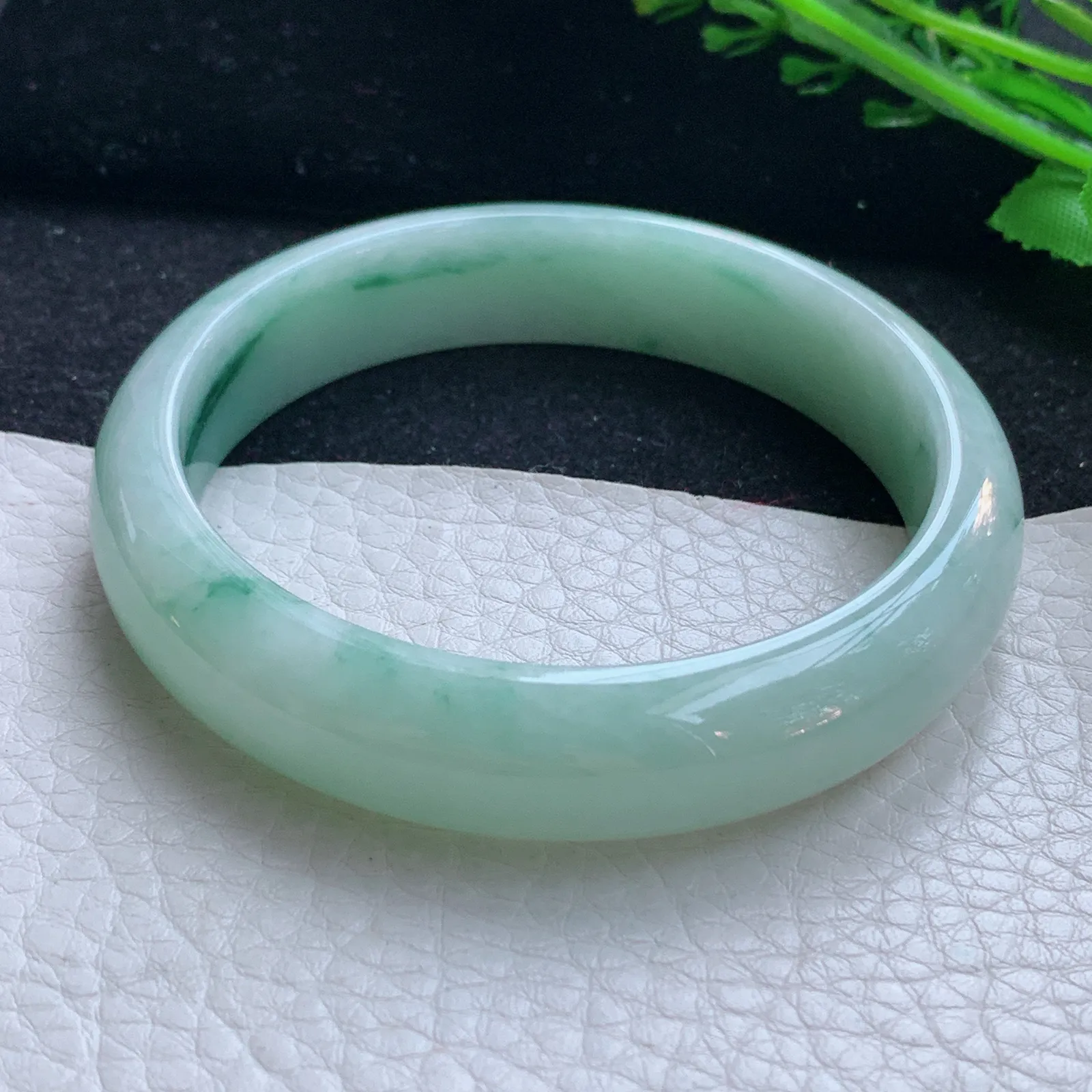 hy自然光59*13.6*7.3平安镯 缅甸翡翠a货玉手镯飘花宽边玉手环