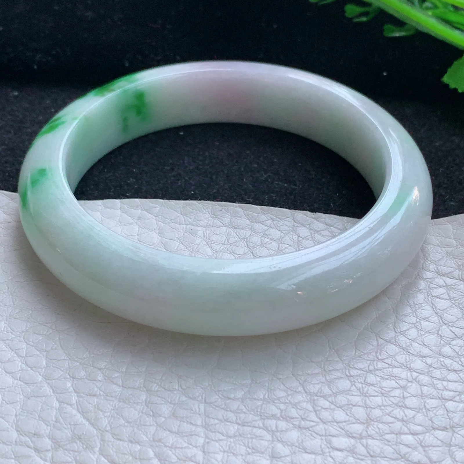 hy自然光57*12.5*8.6平安镯 缅甸翡翠a货玉手镯飘绿花厚装宽边玉手环