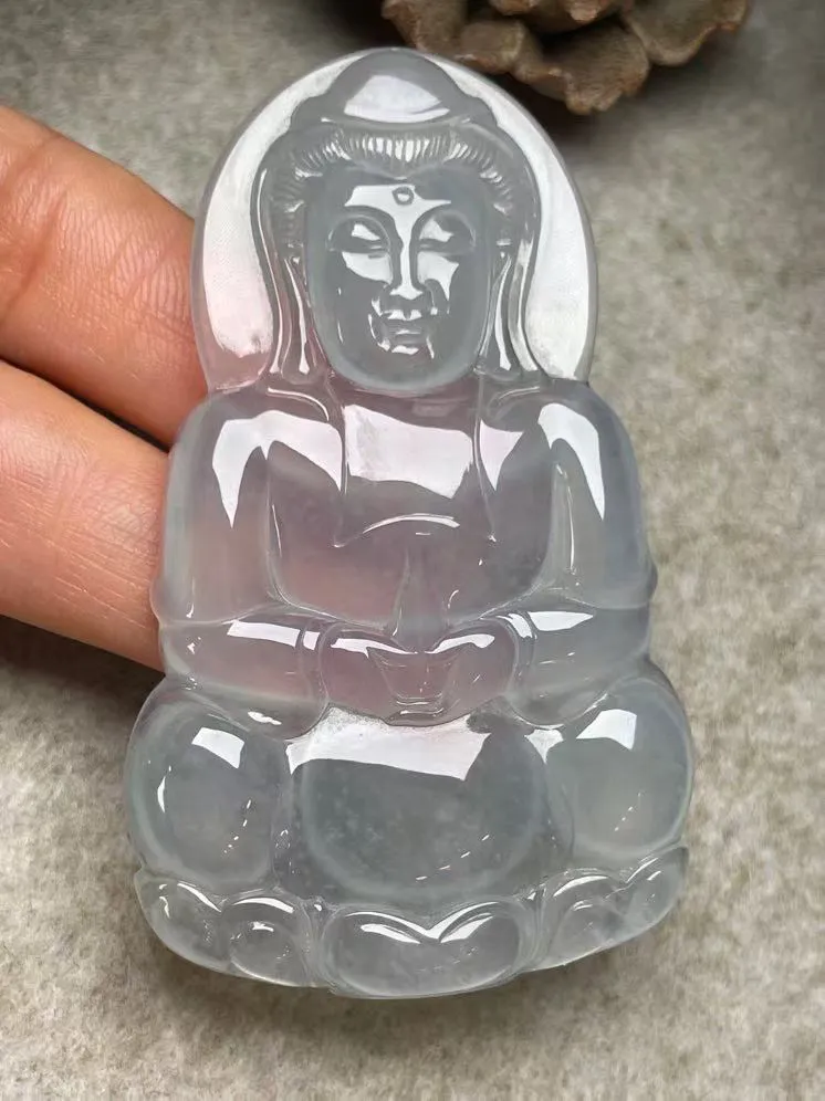 冰种【立体观音】吊坠，种水好，玉质细腻 ，卖相好‘