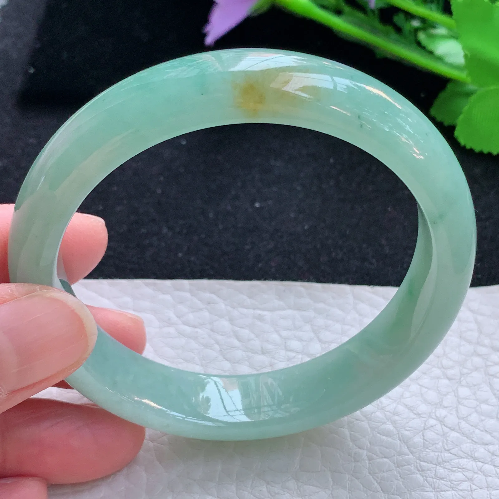 n自然光57*13*7.3平安镯 缅甸翡翠a货玉手镯双彩大气宽边玉手环