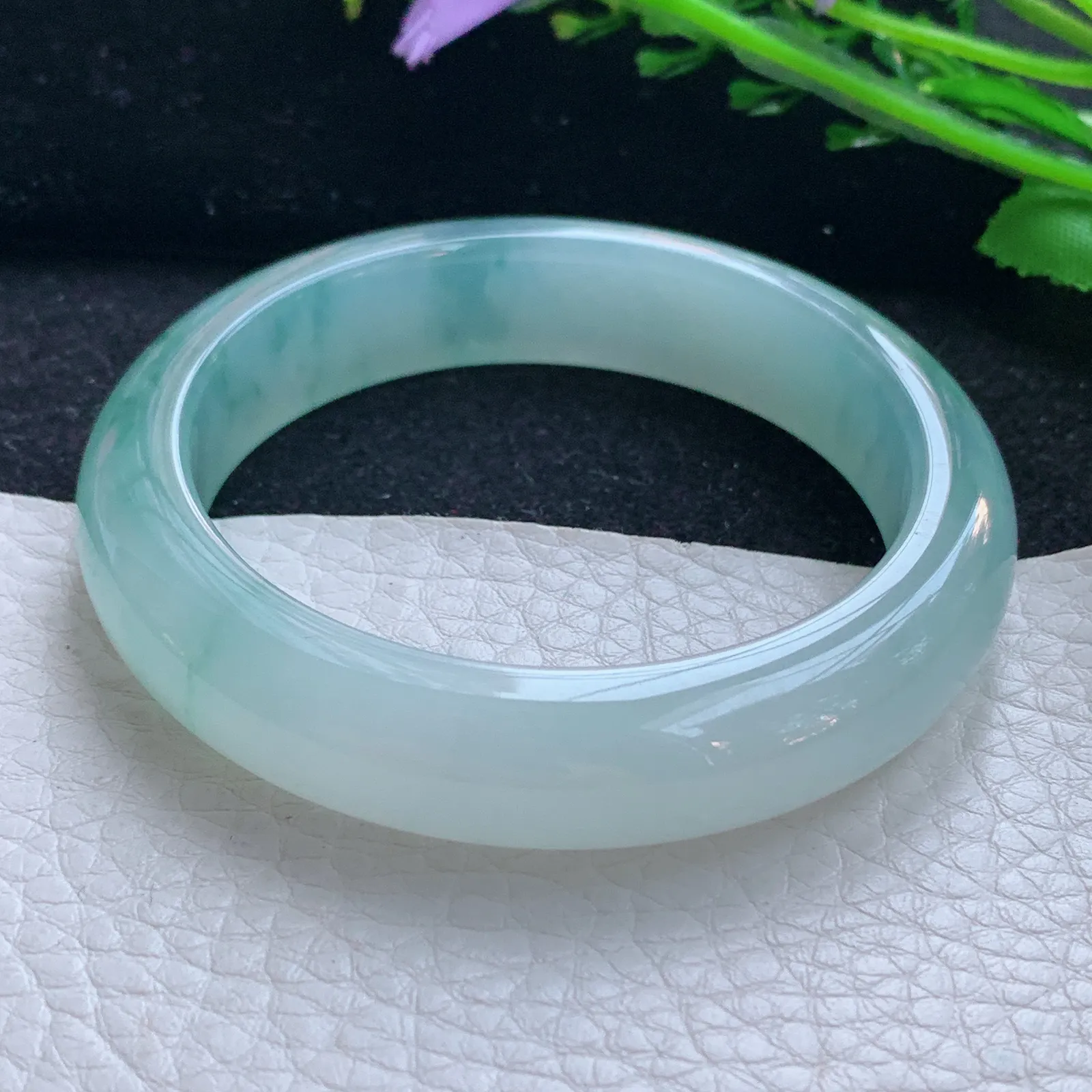 P小圈口52.5*12.5*8.2平安镯 缅甸翡翠a货玉手镯冰飘花起光厚装宽边玉手环