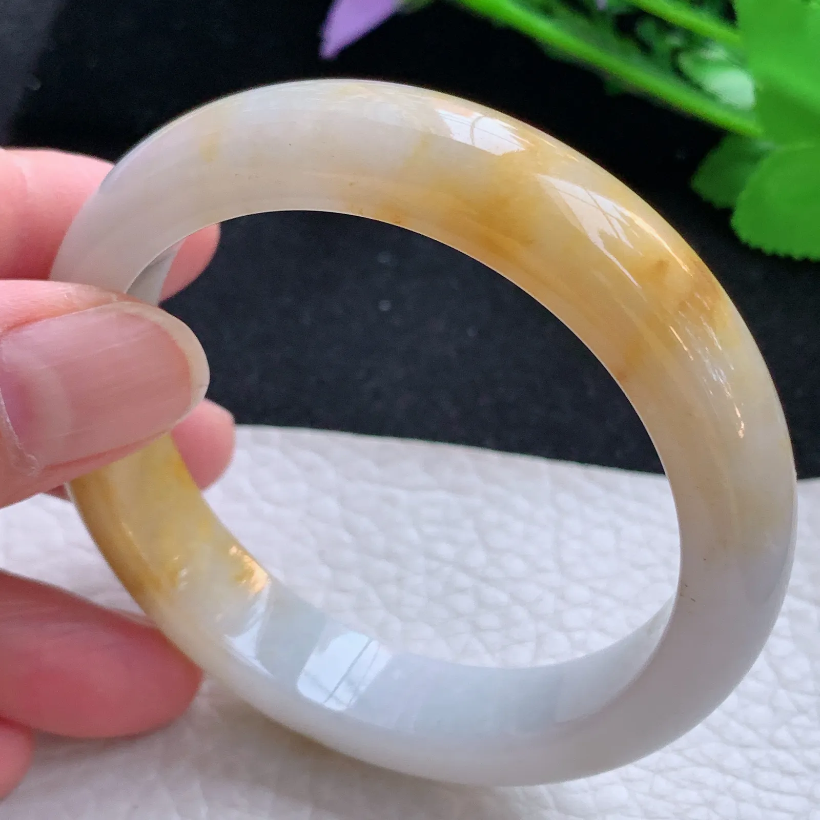 mq自然光54.5*12.5*8招财镯 缅甸翡翠a货玉手镯双彩宽边玉手环