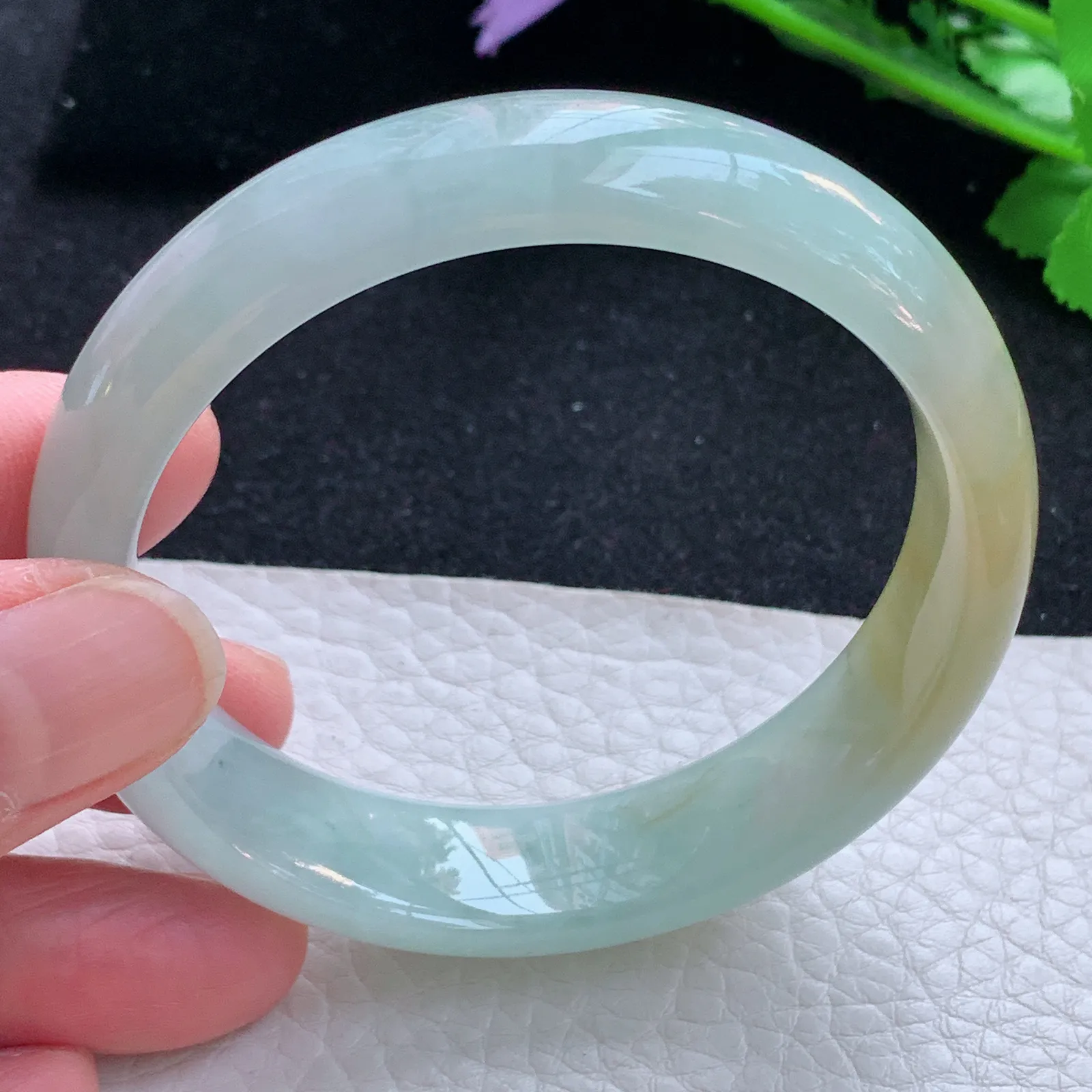 mq自然光55.5*14.5*7.3招财镯 缅甸翡翠a货玉手镯冰双彩宽边玉手环